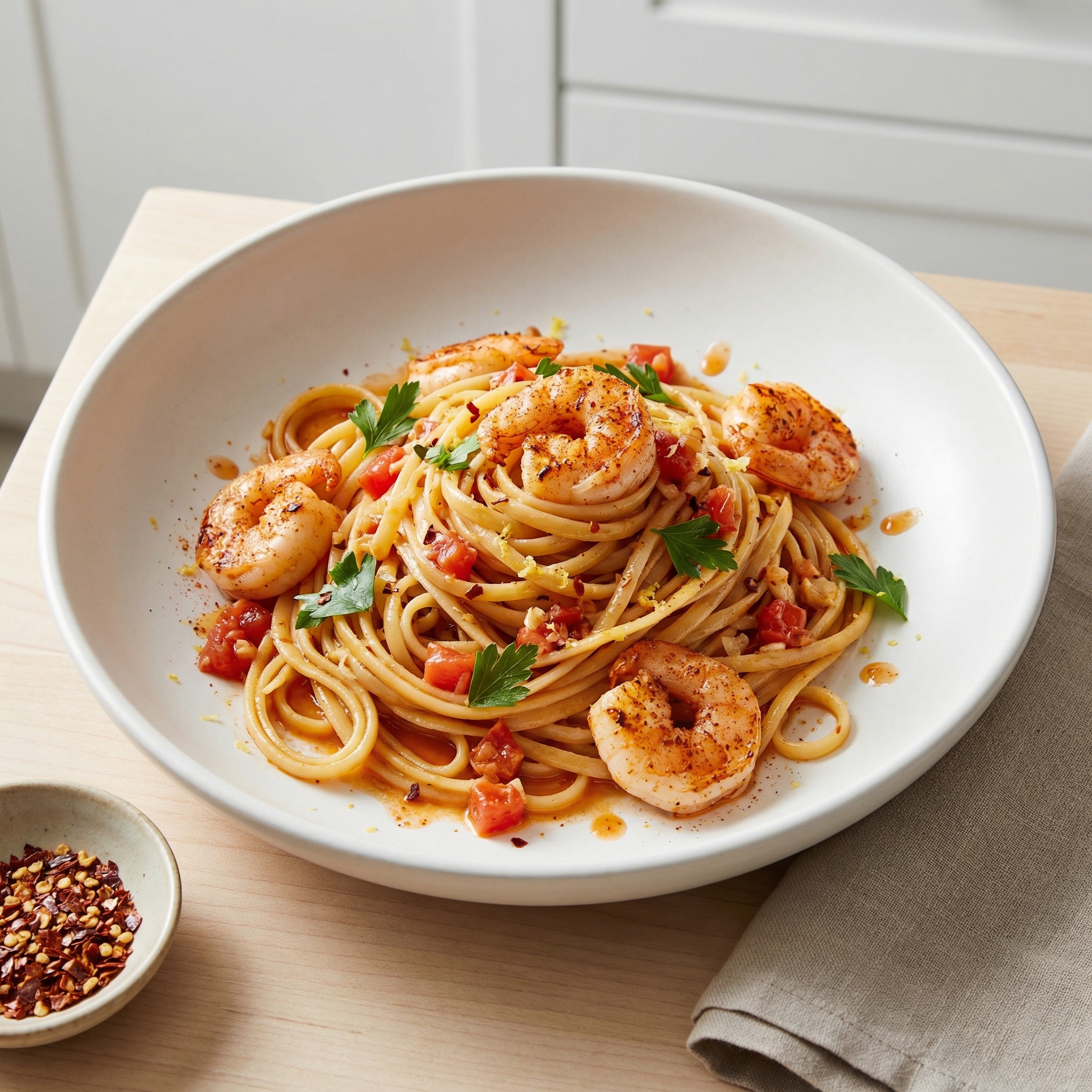 Linguine Pasta with Shrimp and Tomatoes