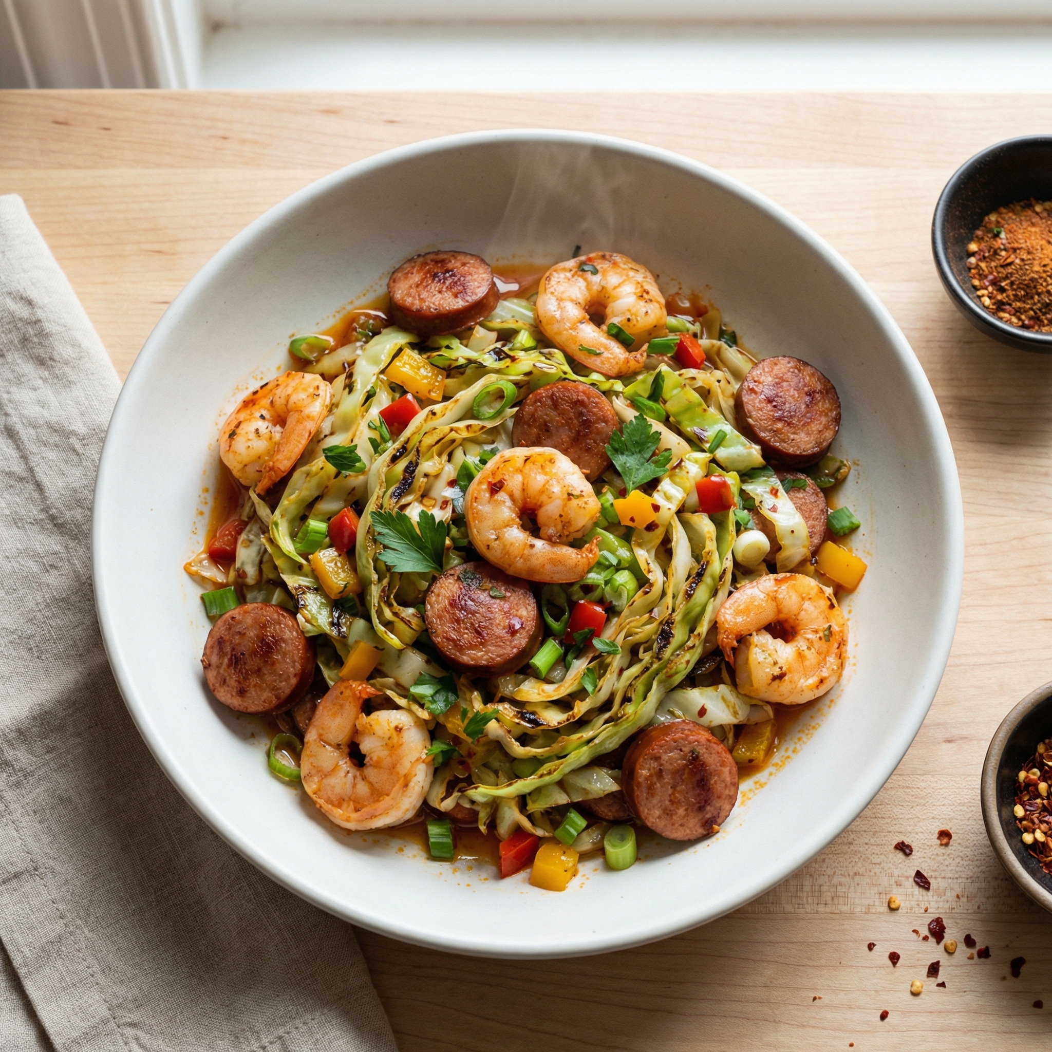 Shrimp and Sausage Southern Fried Cabbage
