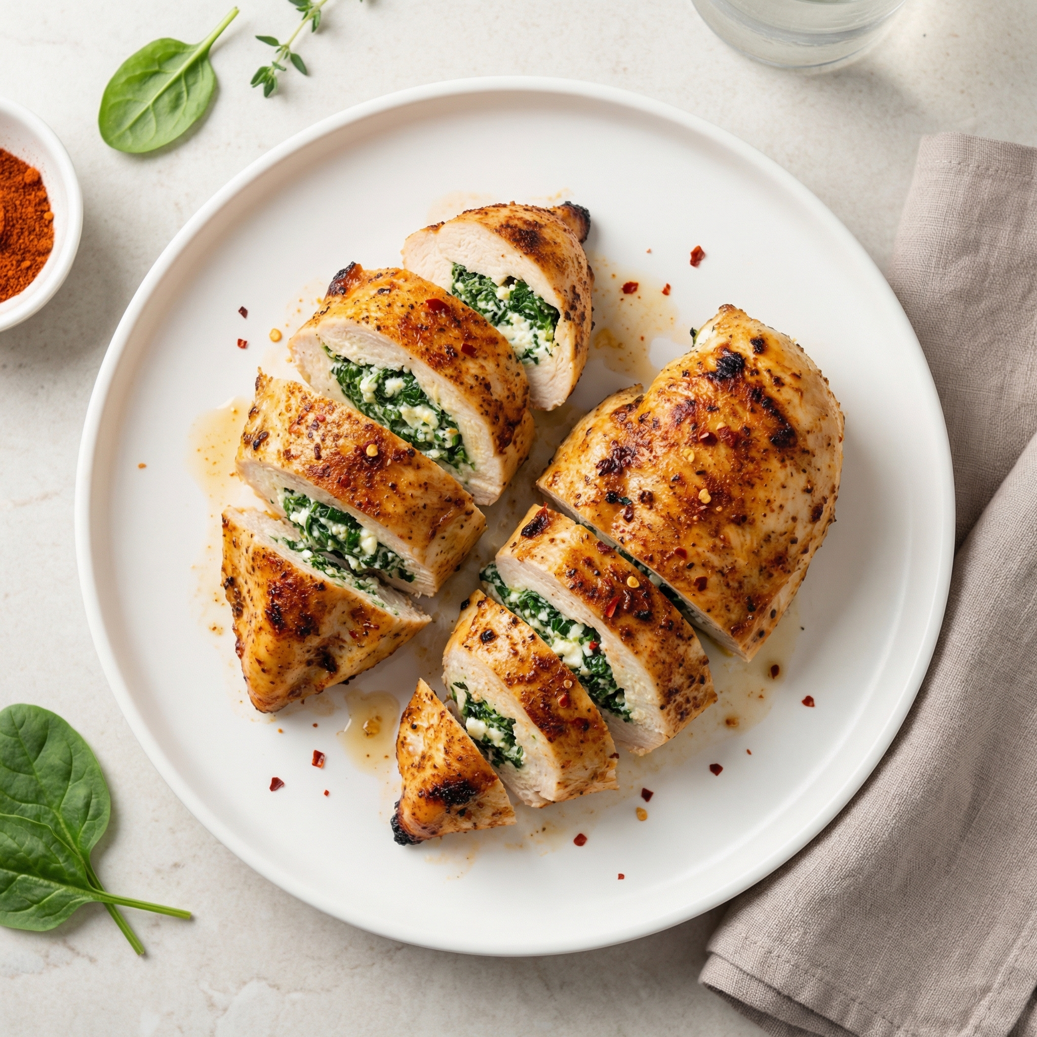 Spinach and Cottage Cheese–Stuffed Chicken Breasts