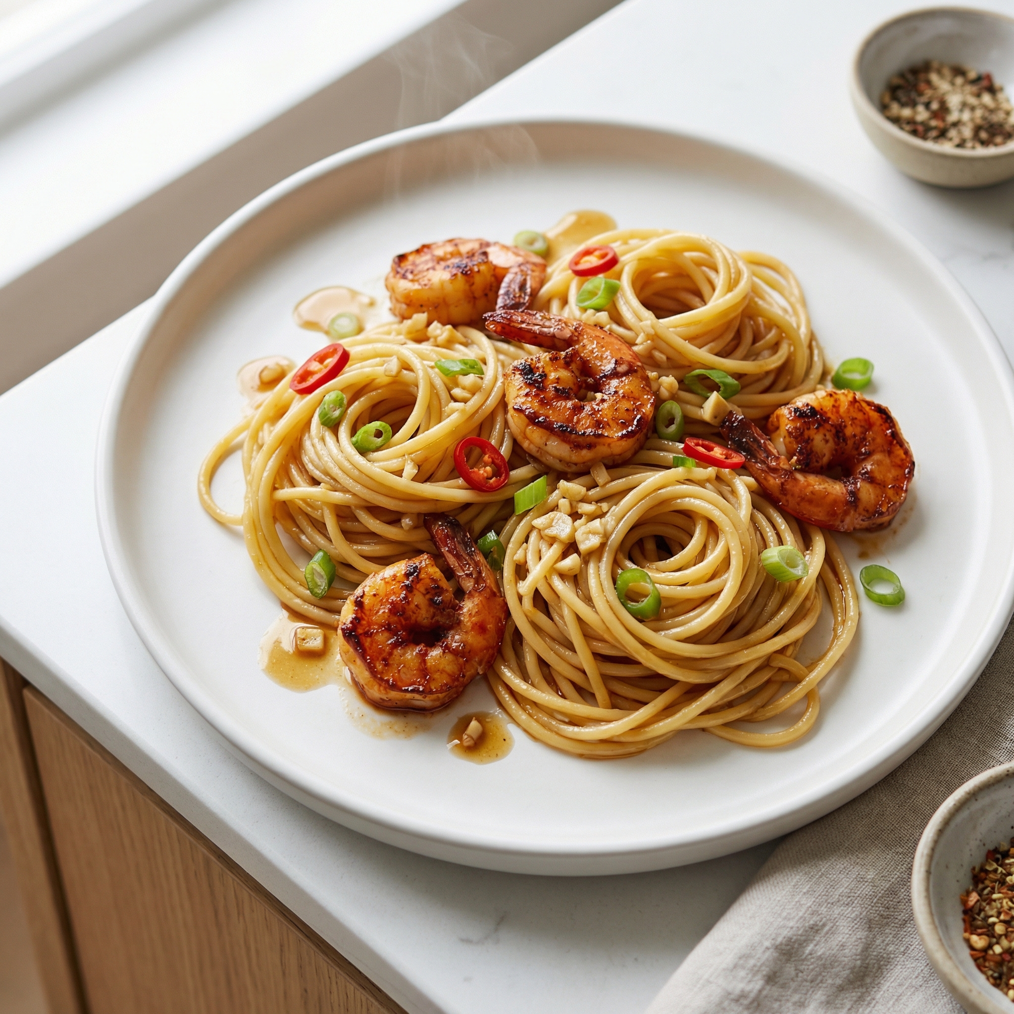 Win's Spaghetti with Creole Butter Shrimp
