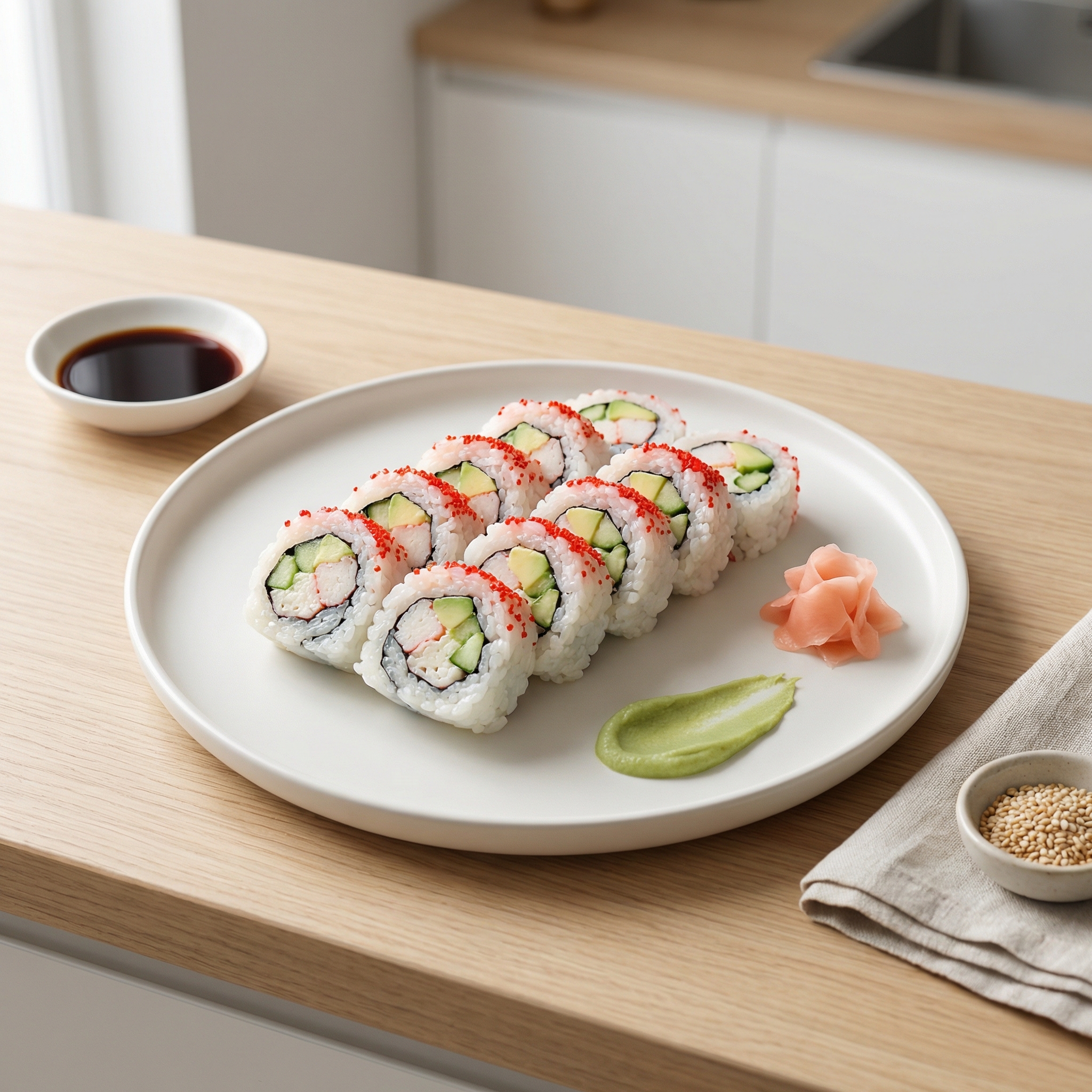 Avocado Crab Sushi Roll (California Style)