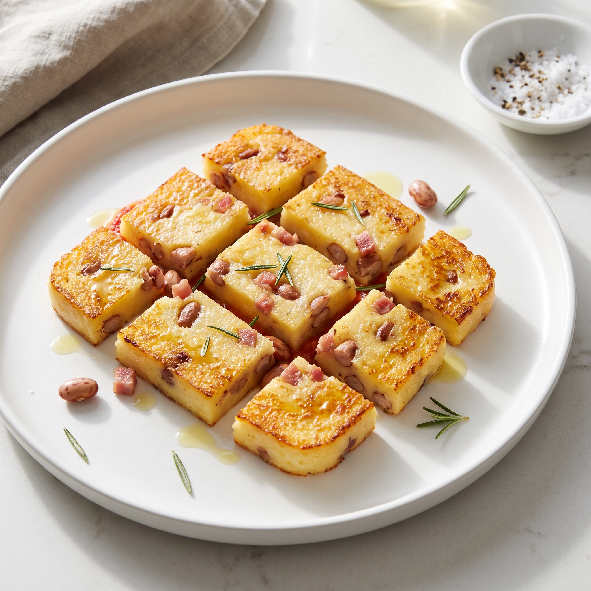 Calzagatti (Crisped Polenta with Beans)