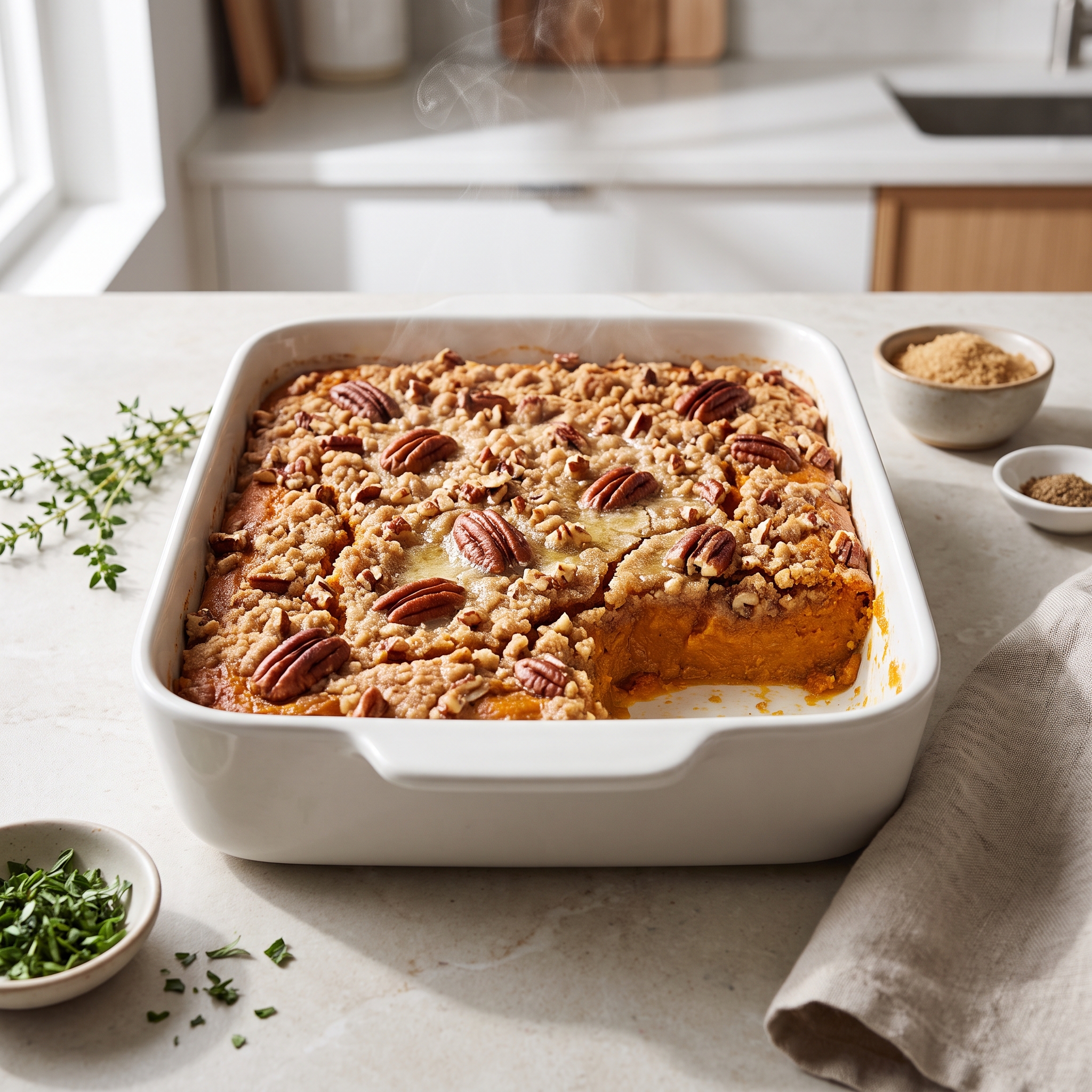 Candied Sweet Potato Bake with Pecan Crumble