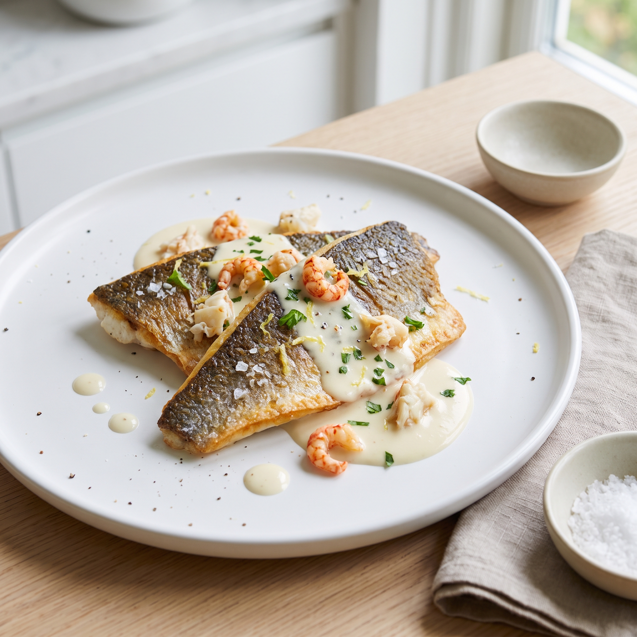 Carolyn's Sea Bass with Creamy Crawfish and Crab Sauce
