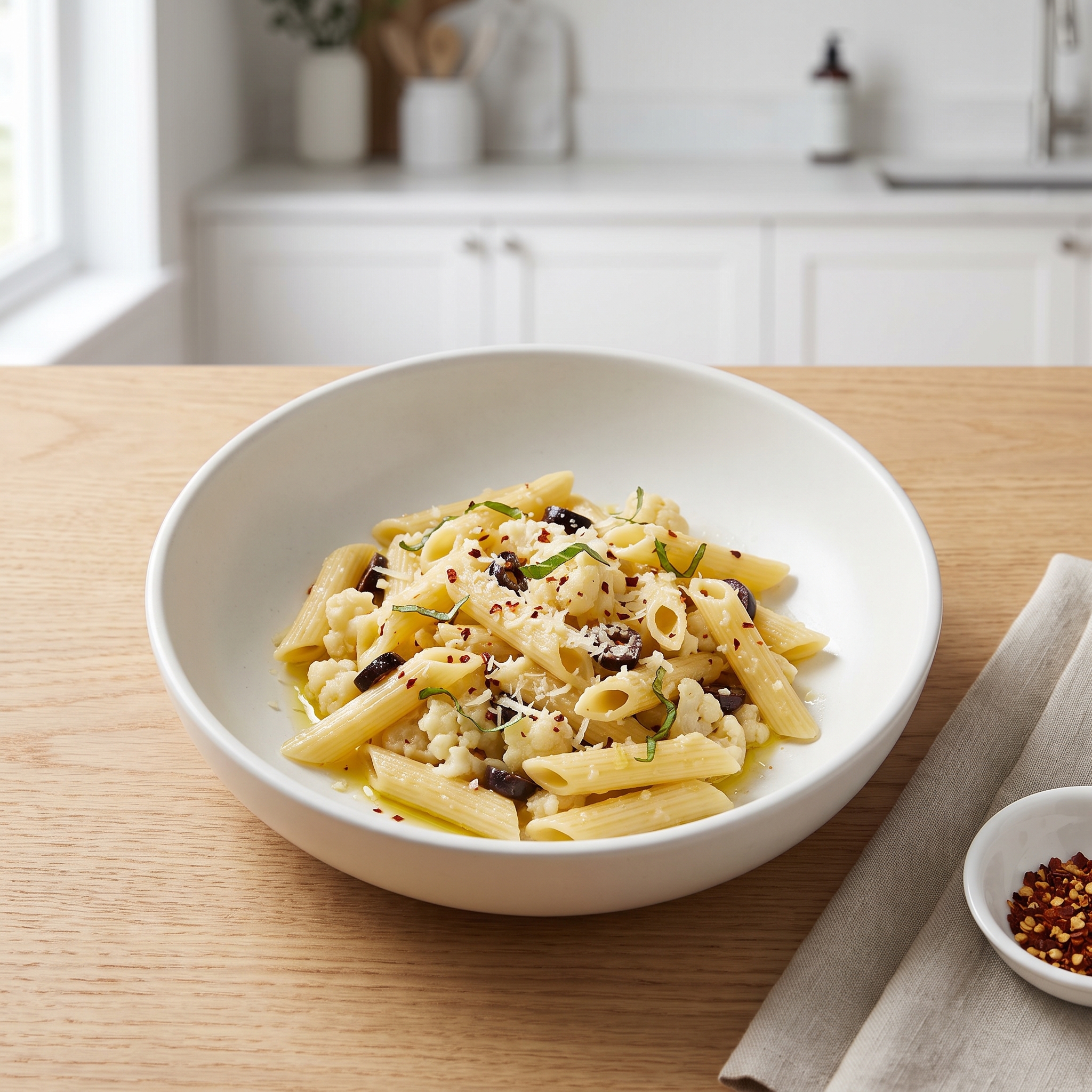 Cauliflower and Olive Penne Pasta