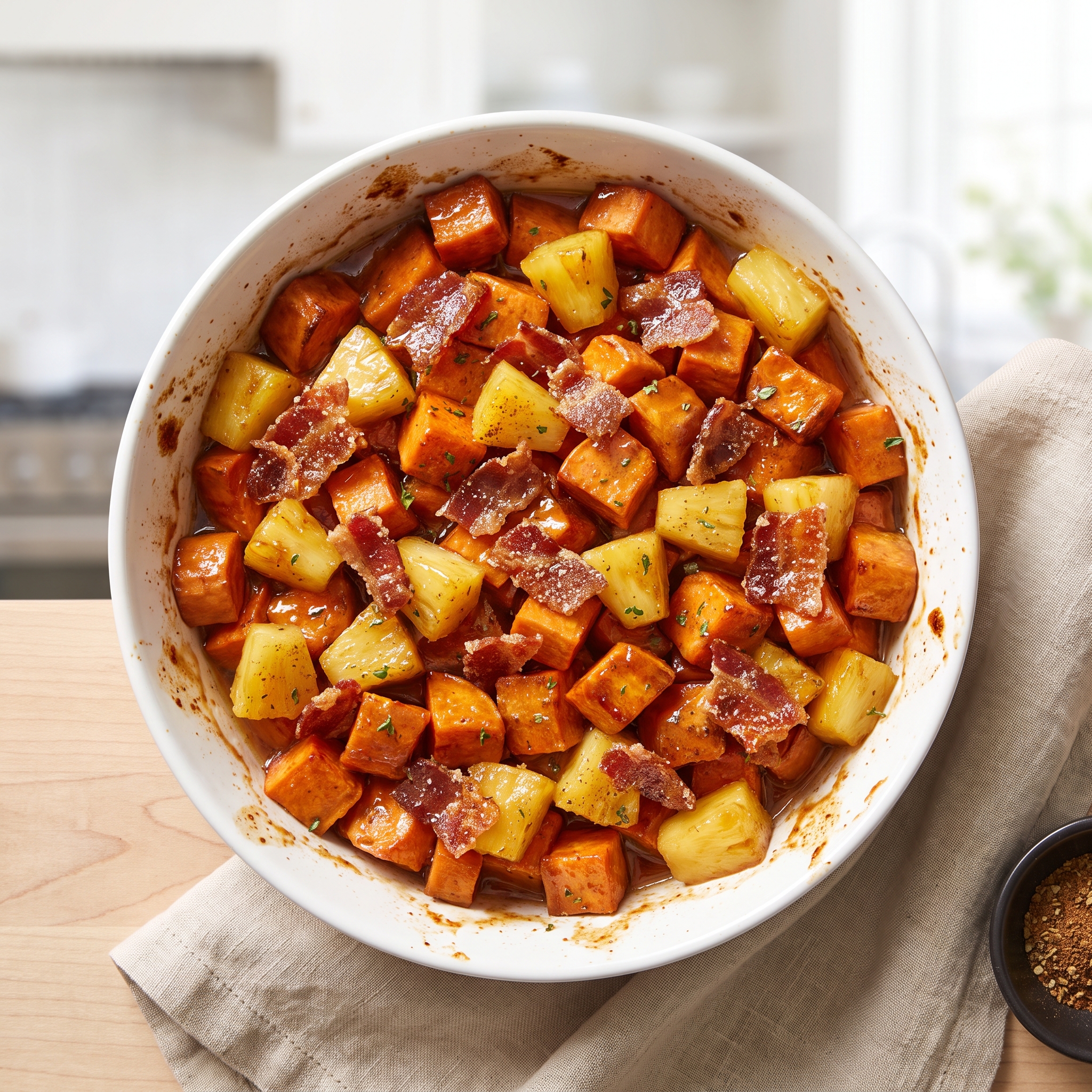 Cayenne-Glazed Sweet Potatoes with Pineapple and Bacon