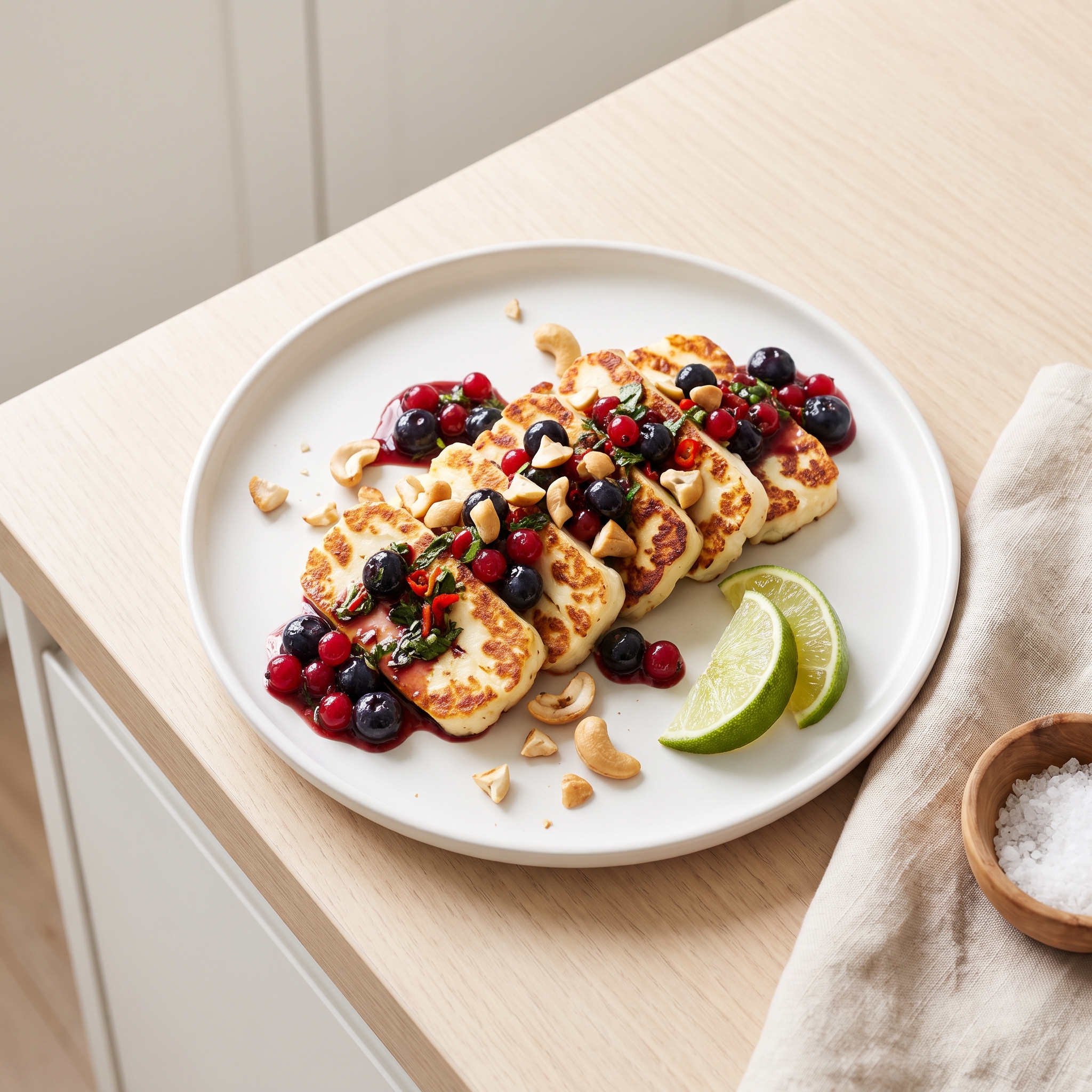 Charred Halloumi with Fresh Herb–Berry Salsa