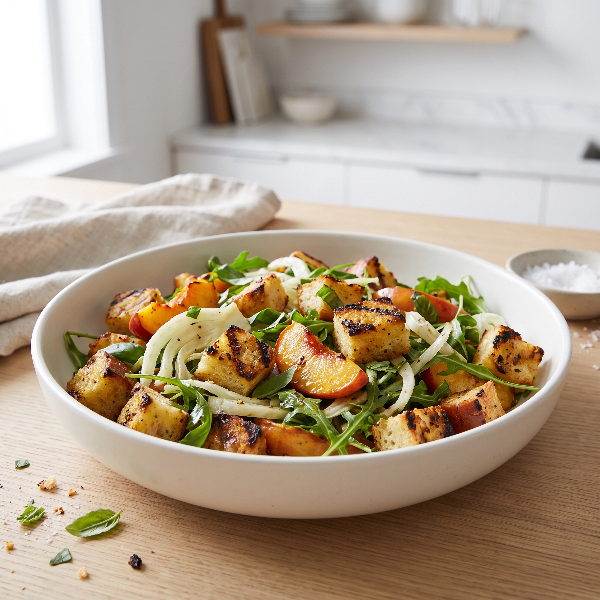 Charred Peach & Fennel Panzanella Salad