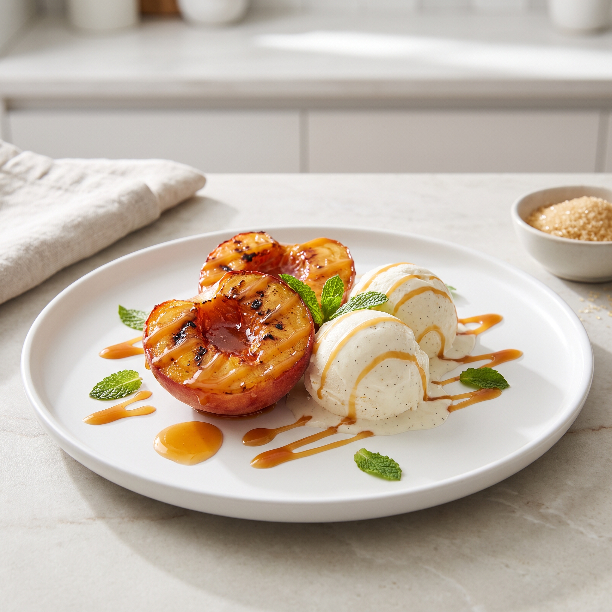 Charred Peaches with Ice Cream