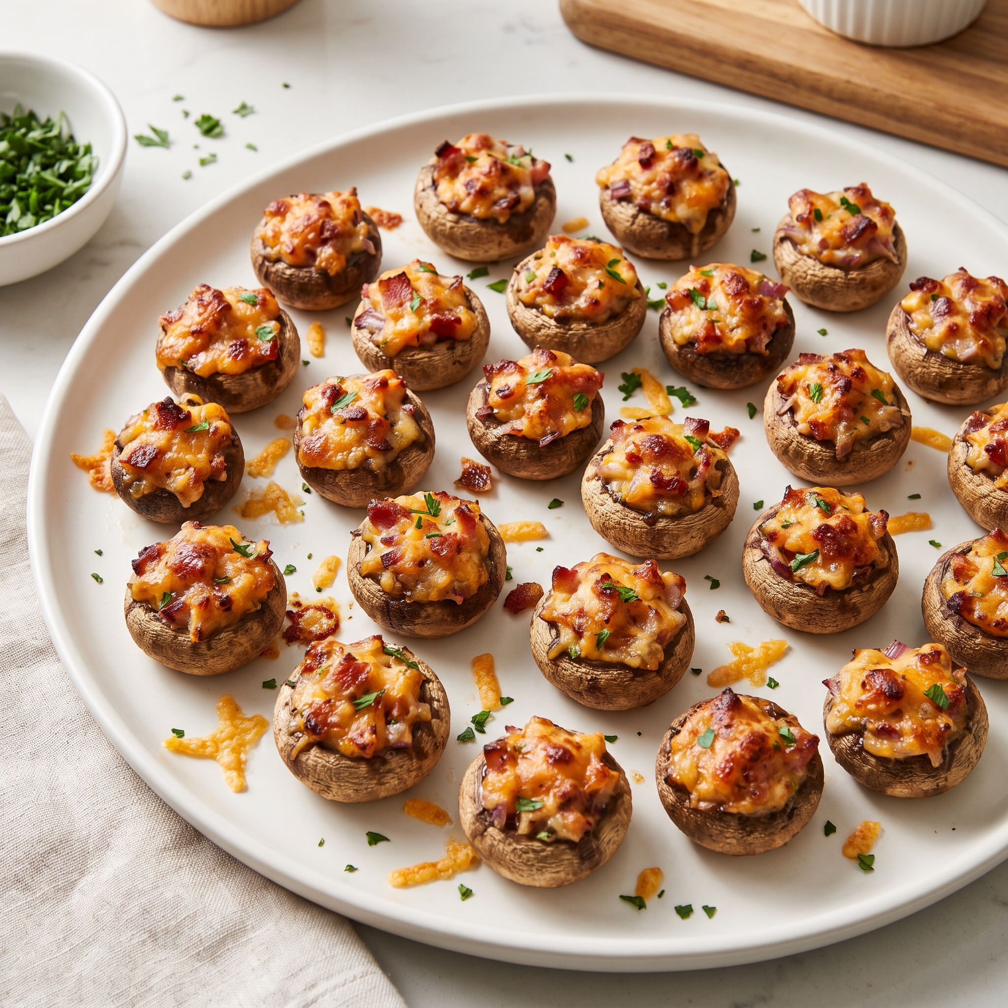 Cheddar-Bacon Filled Crimini Caps