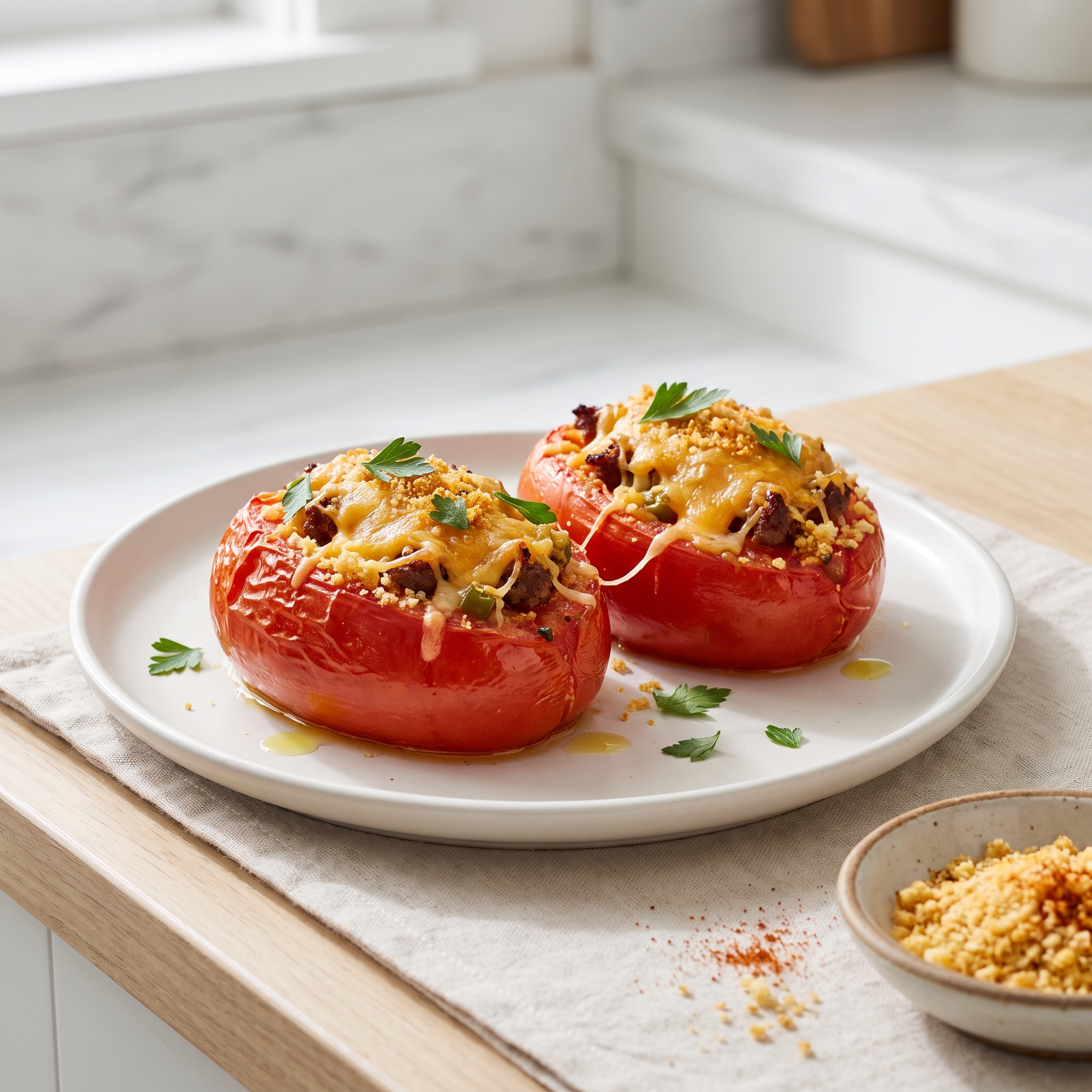 Cheddar Sausage–Stuffed Tomatoes