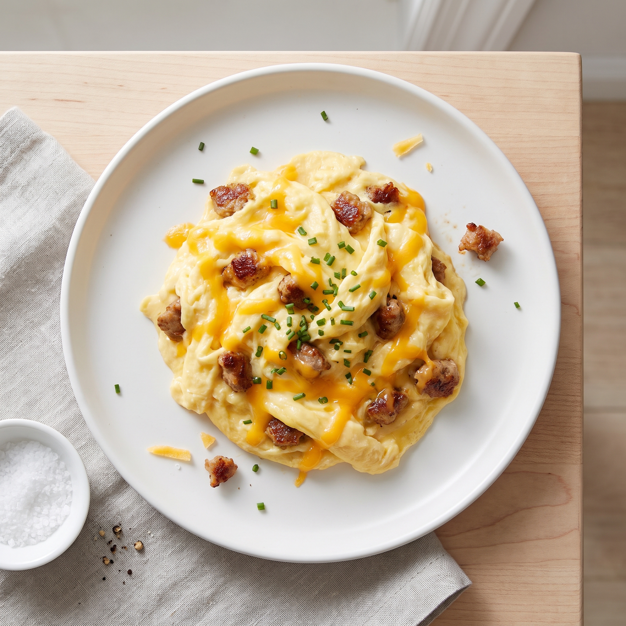 Cheddar Sausage and Egg Breakfast Scramble
