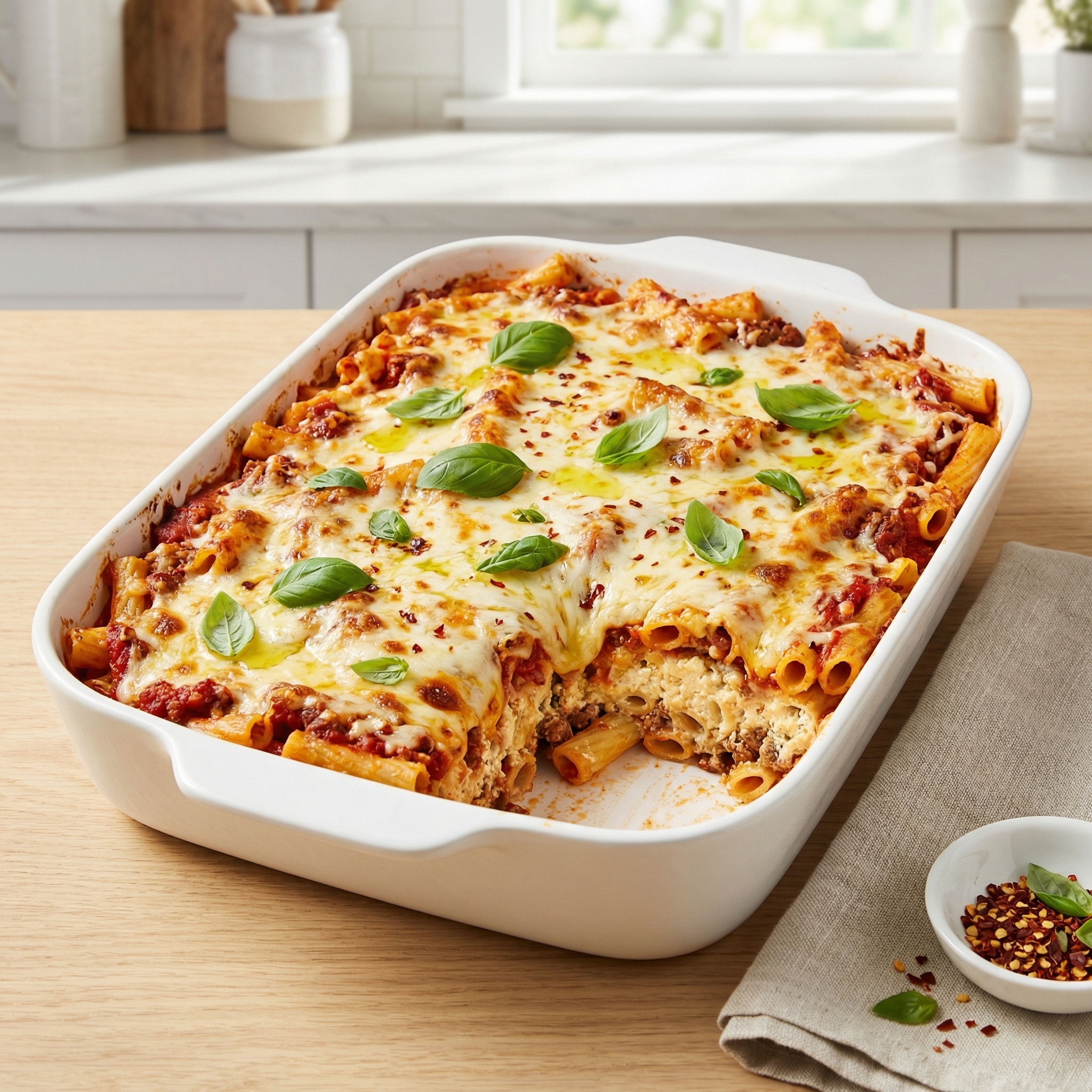 Cheesy Beef Baked Ziti Casserole