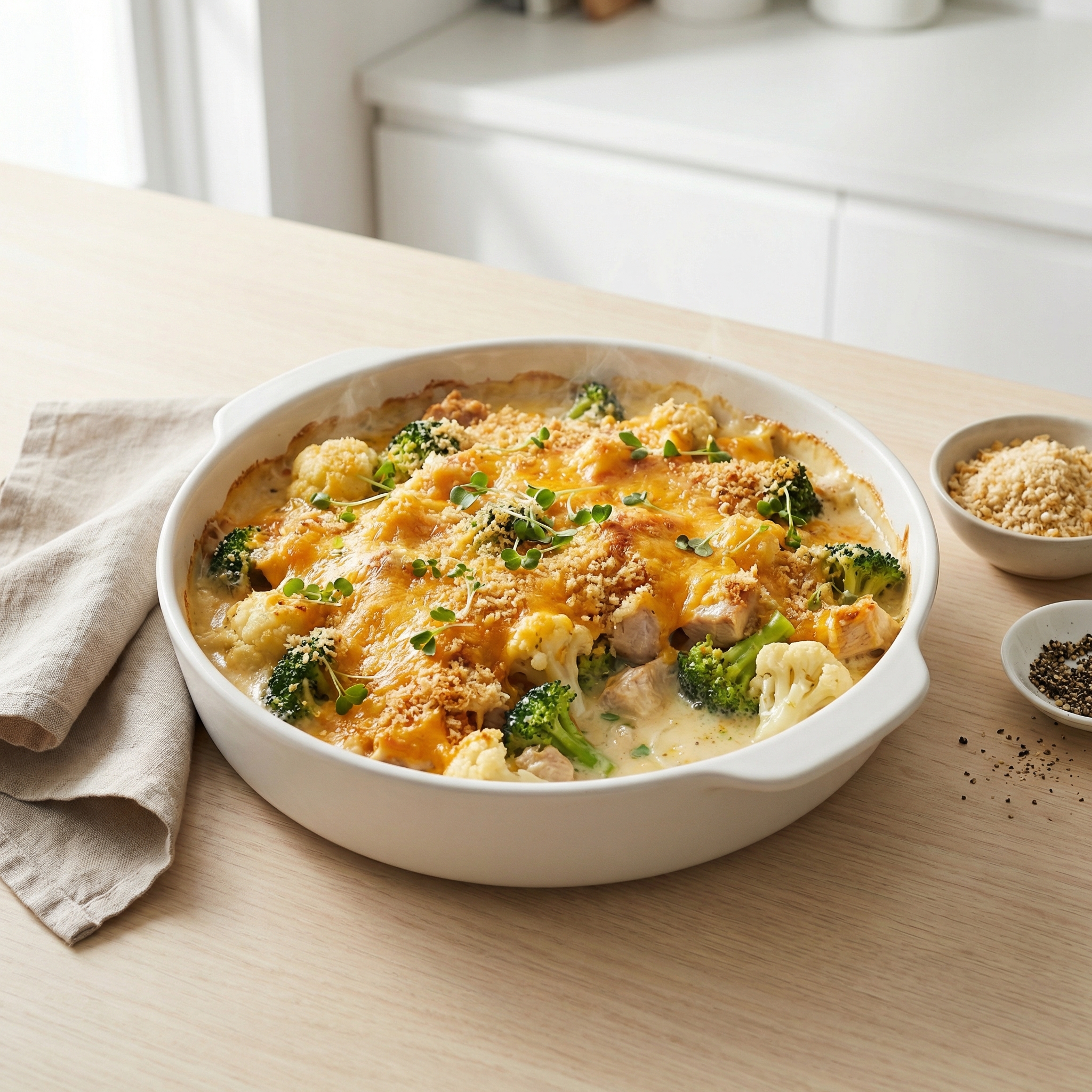 Cheesy Chicken Broccoli Cauliflower Casserole