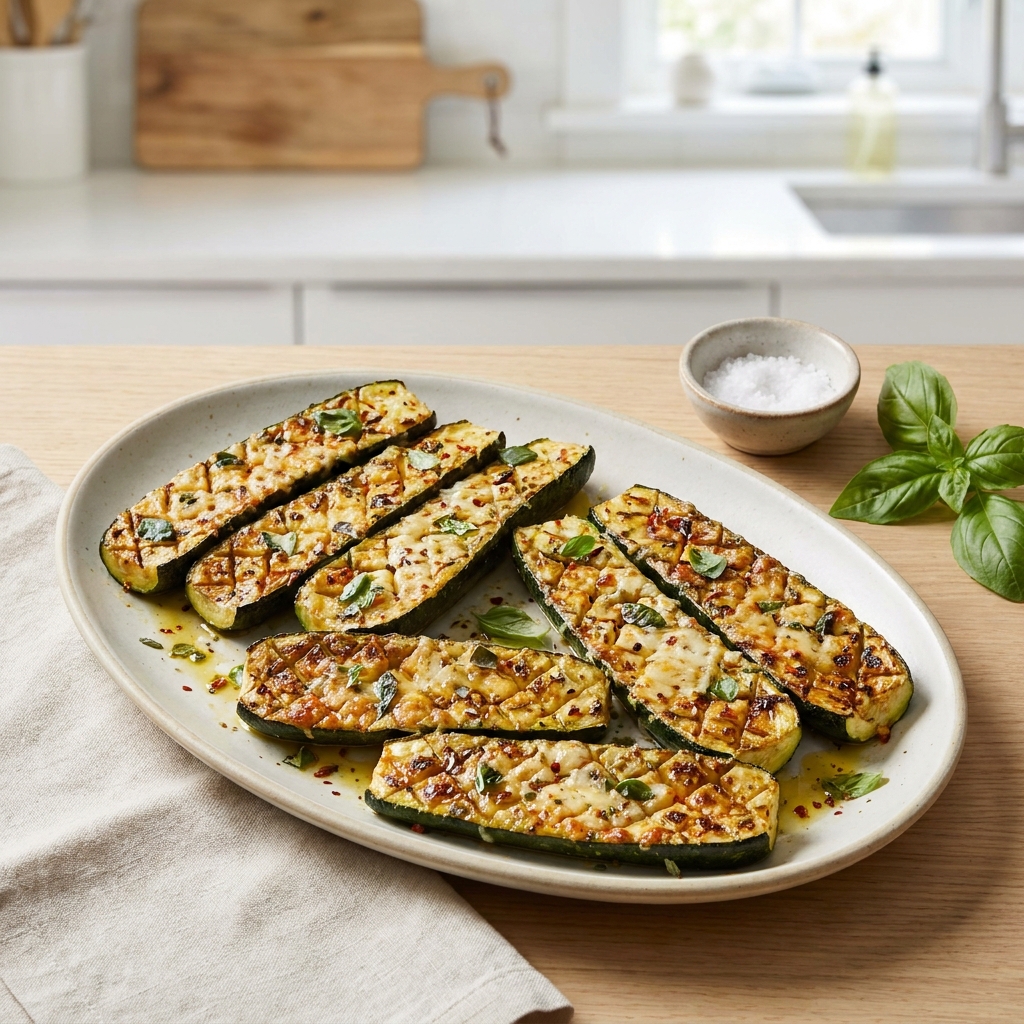 Cheesy Garlic Zucchini Steaks