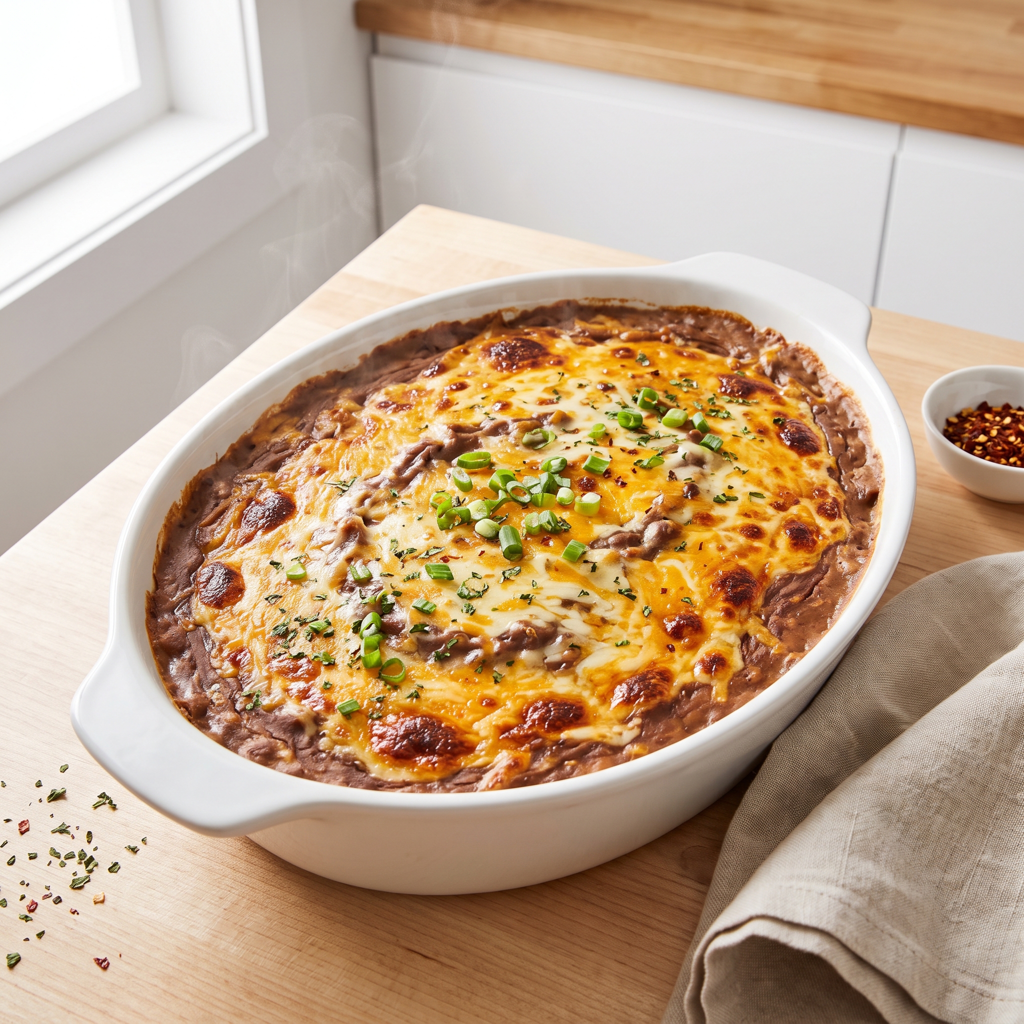 Cheesy Hot Refried Bean Party Dip