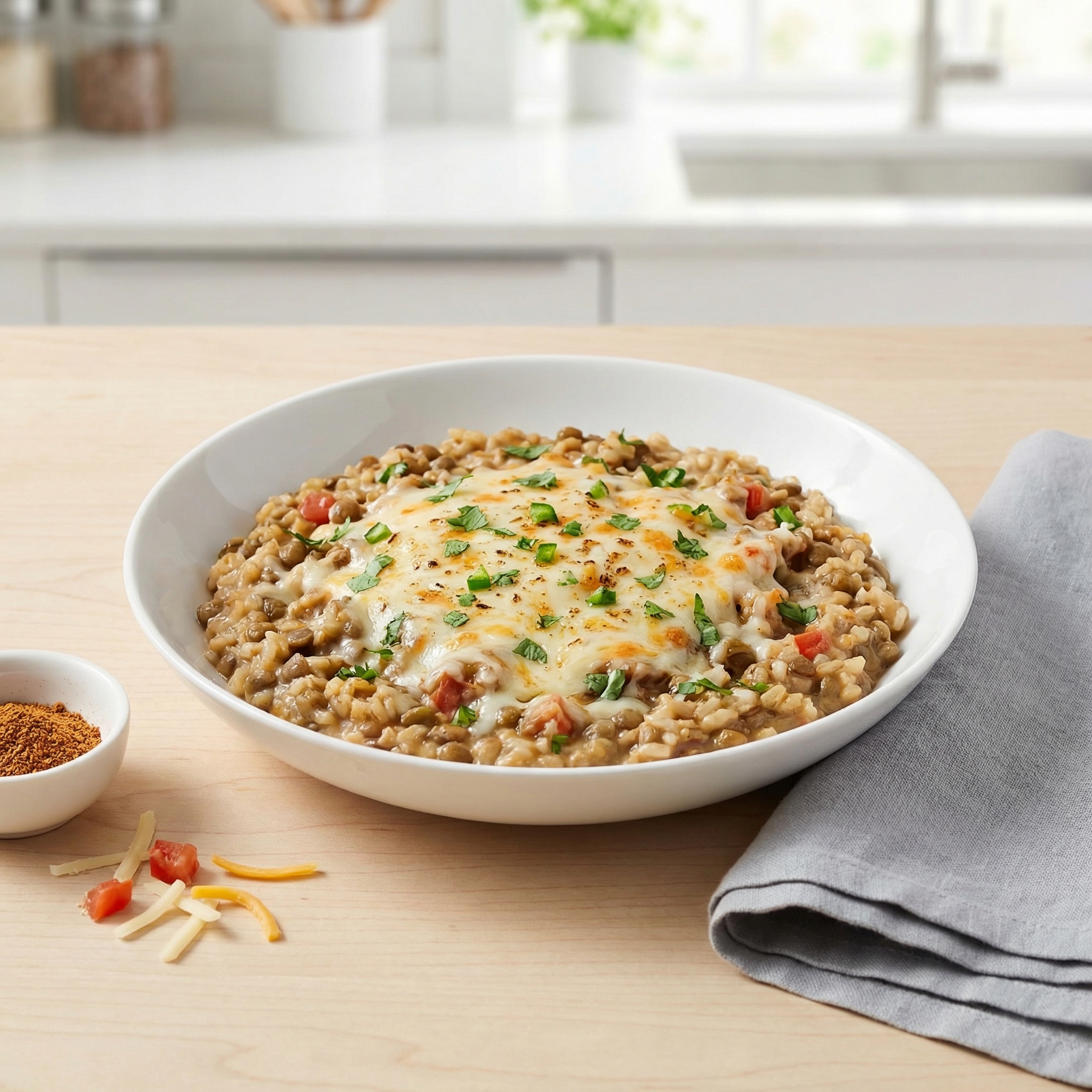 Pressure Cooker Cheesy Mexican-Style Lentils and Rice