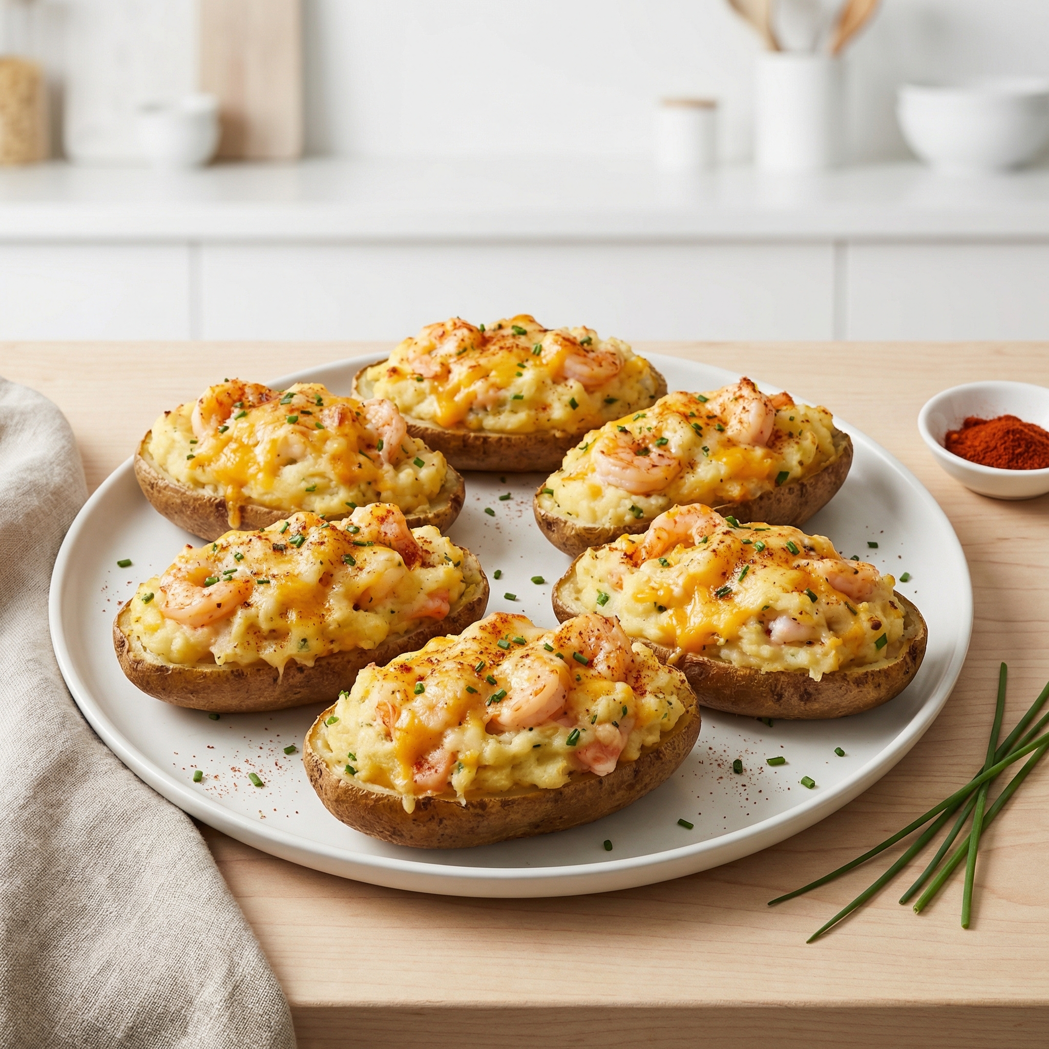Twice-Baked Potatoes Stuffed with Cheesy Shrimp