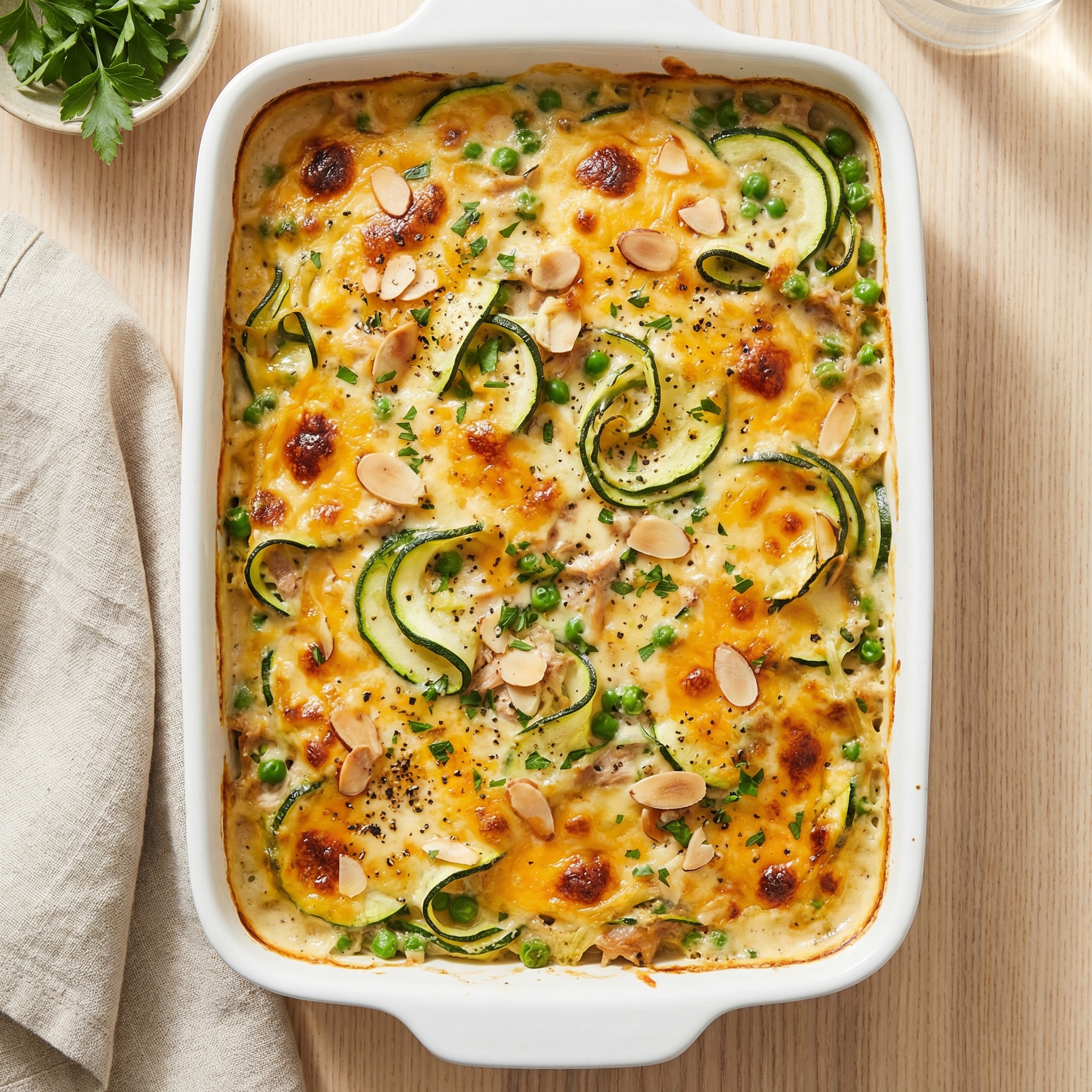 Cheesy Tuna and Zucchini Noodle Casserole