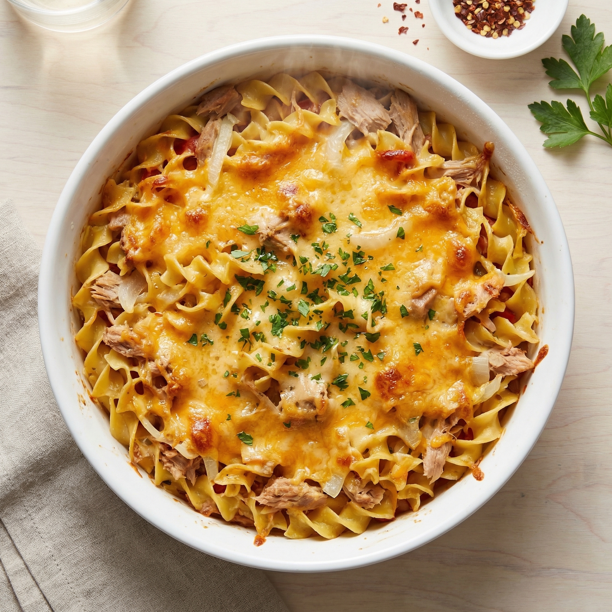 Cheesy Tuna and Tomato Noodle Bake