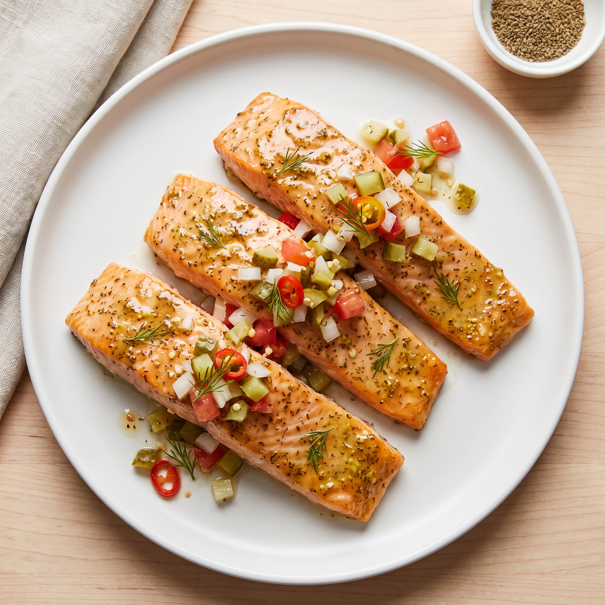 Chicago-Style Hot Dog Topped Salmon