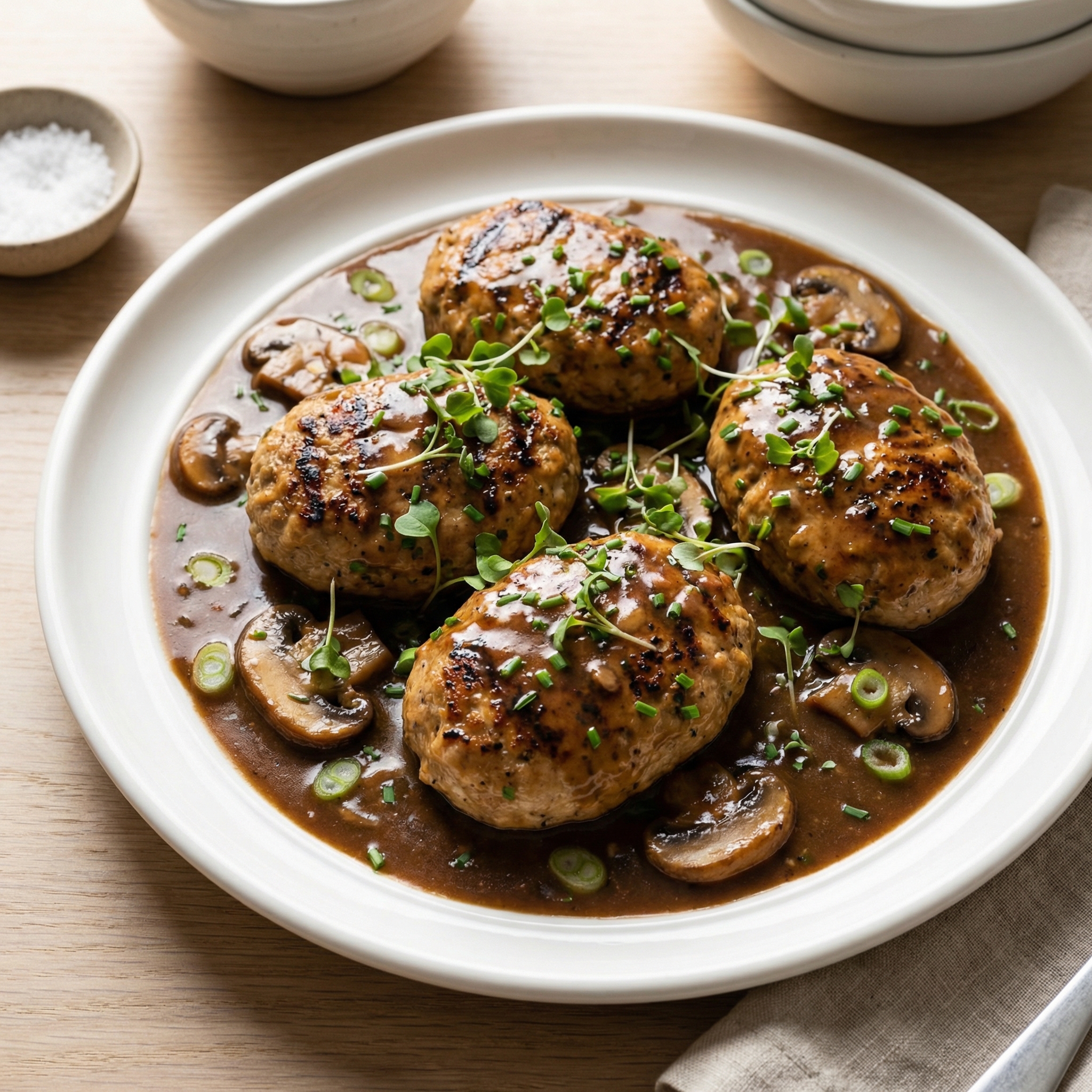 Chicken Salisbury Patties with Mushroom Gravy