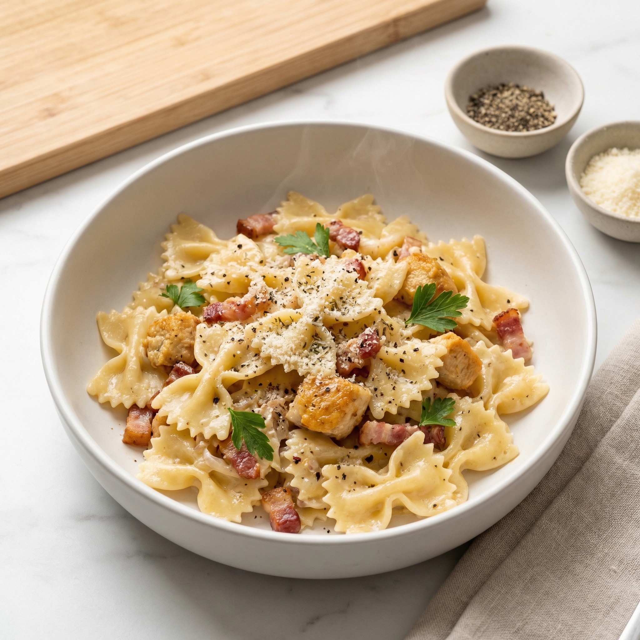 Chicken and Bacon Farfalle Carbonara