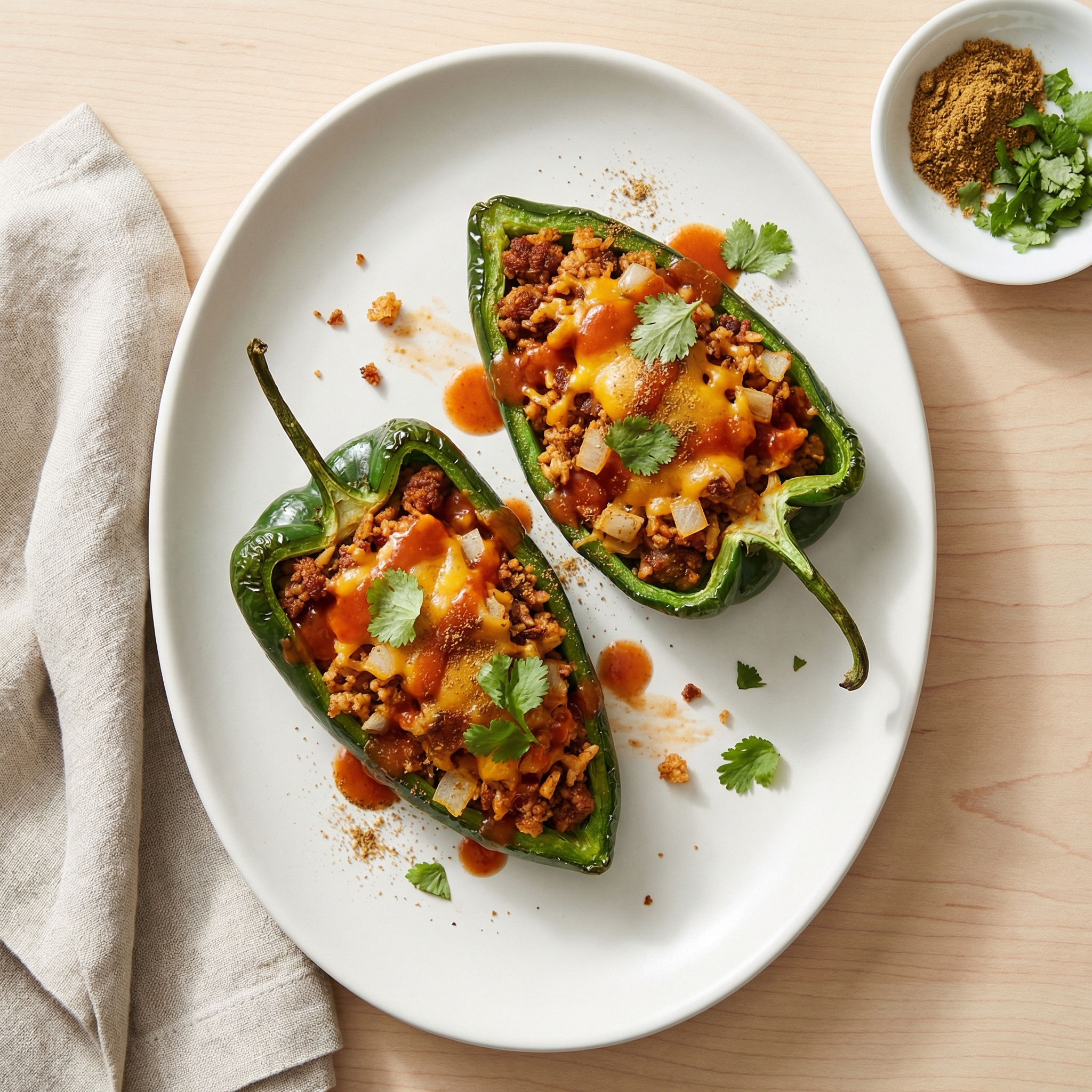 Poblano Peppers Filled with Chorizo and Rice