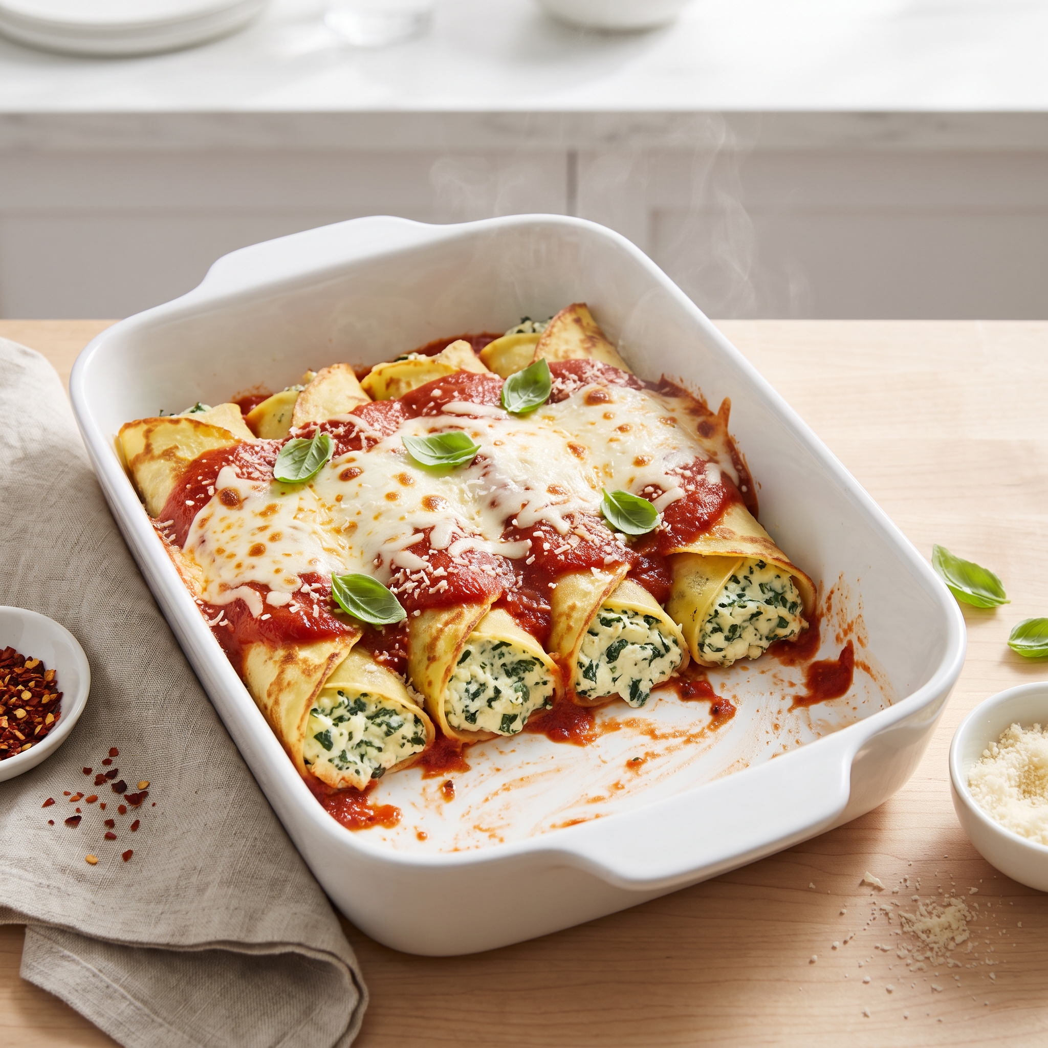 Christmas Eve Spinach-and-Cheese Manicotti