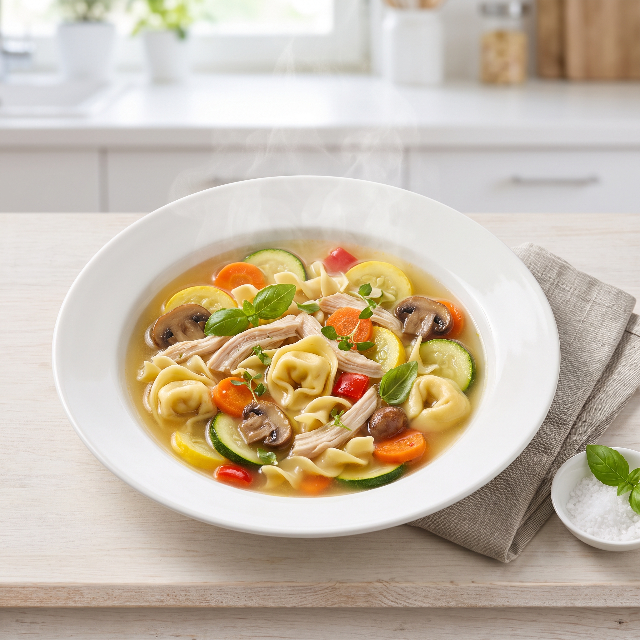 Chunky Chicken and Vegetable Soup with Tortellini
