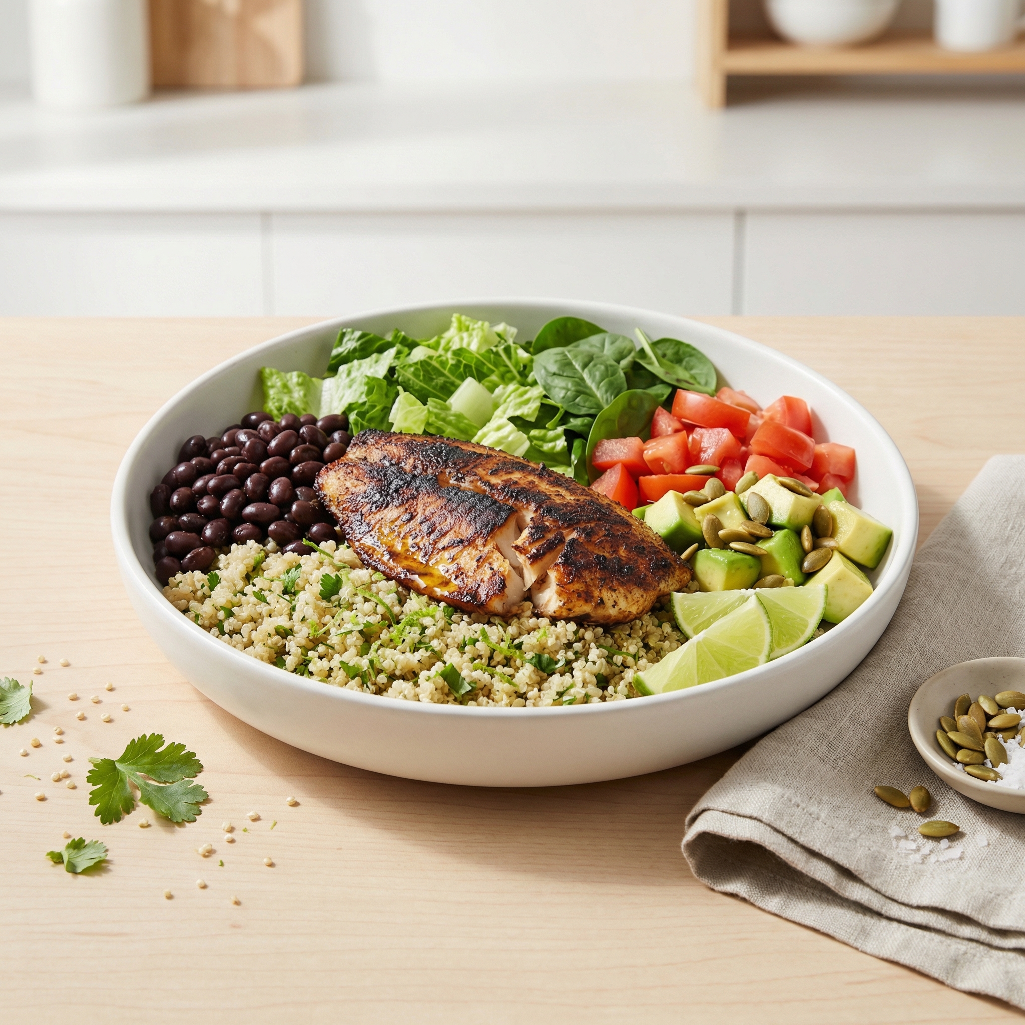 Blackened Tilapia over Cilantro-Lime Quinoa Bowl