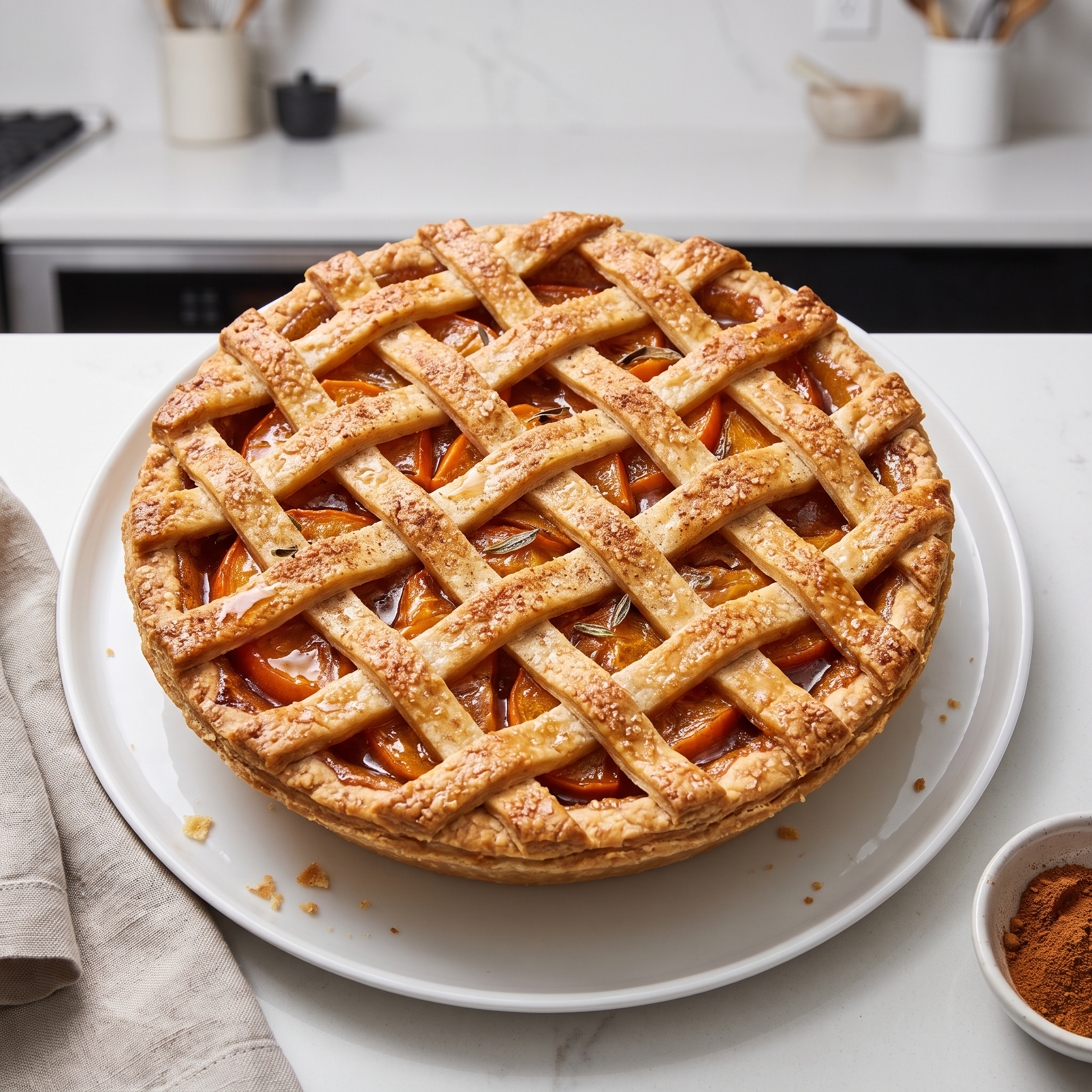 Cinnamon-Lemon Fuyu Persimmon Lattice Pie