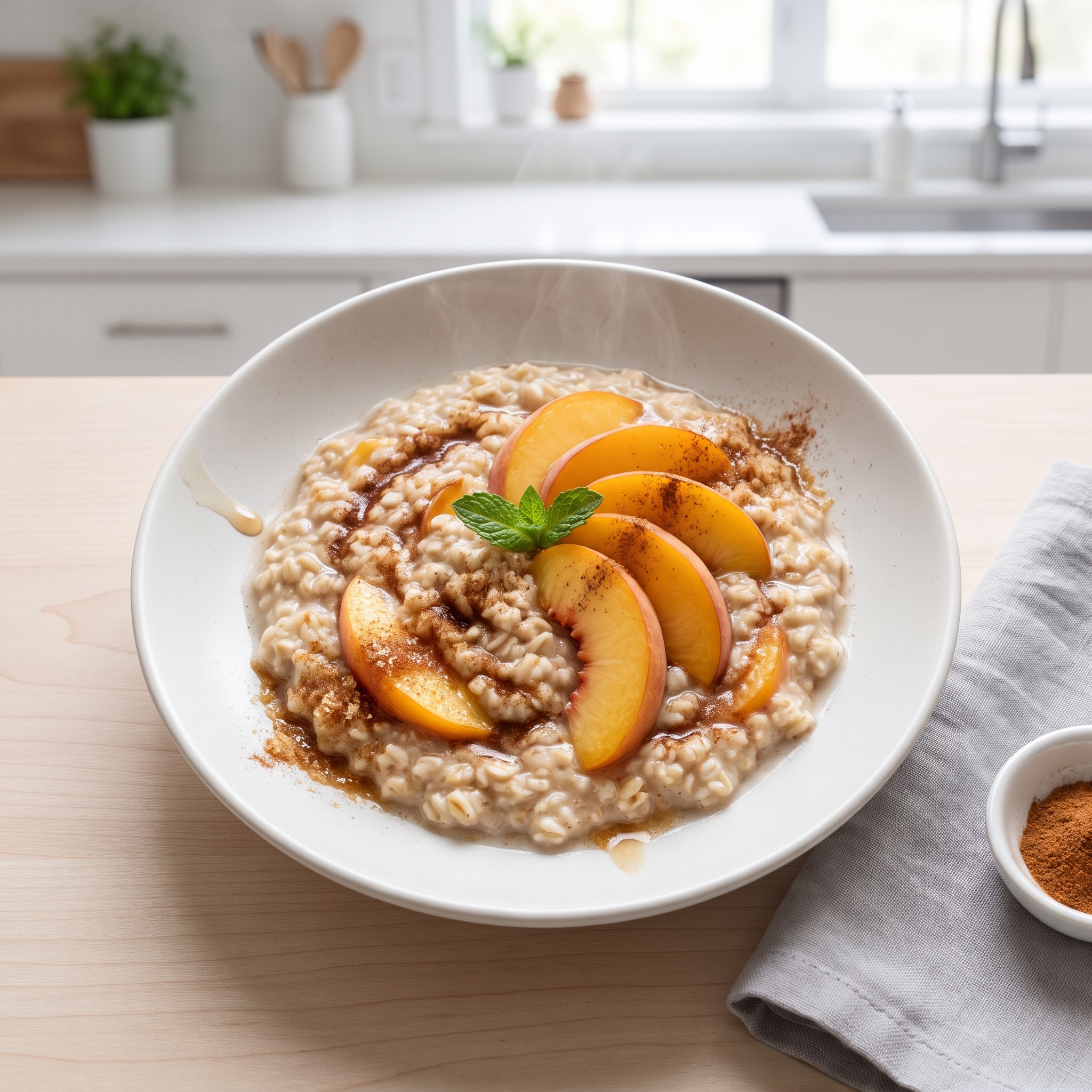 Cinnamon Peach Oatmeal Bowl
