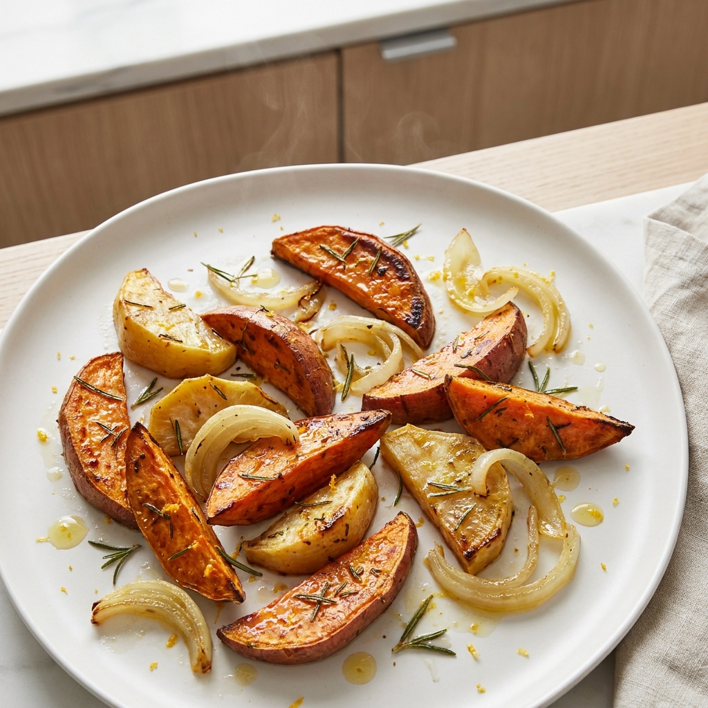 Citrus-Glazed Roasted Sweet Potatoes and Rutabaga