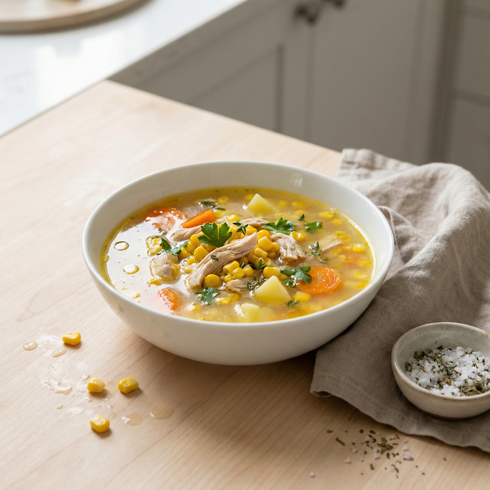 Autumn Corn and Rotisserie Chicken Soup