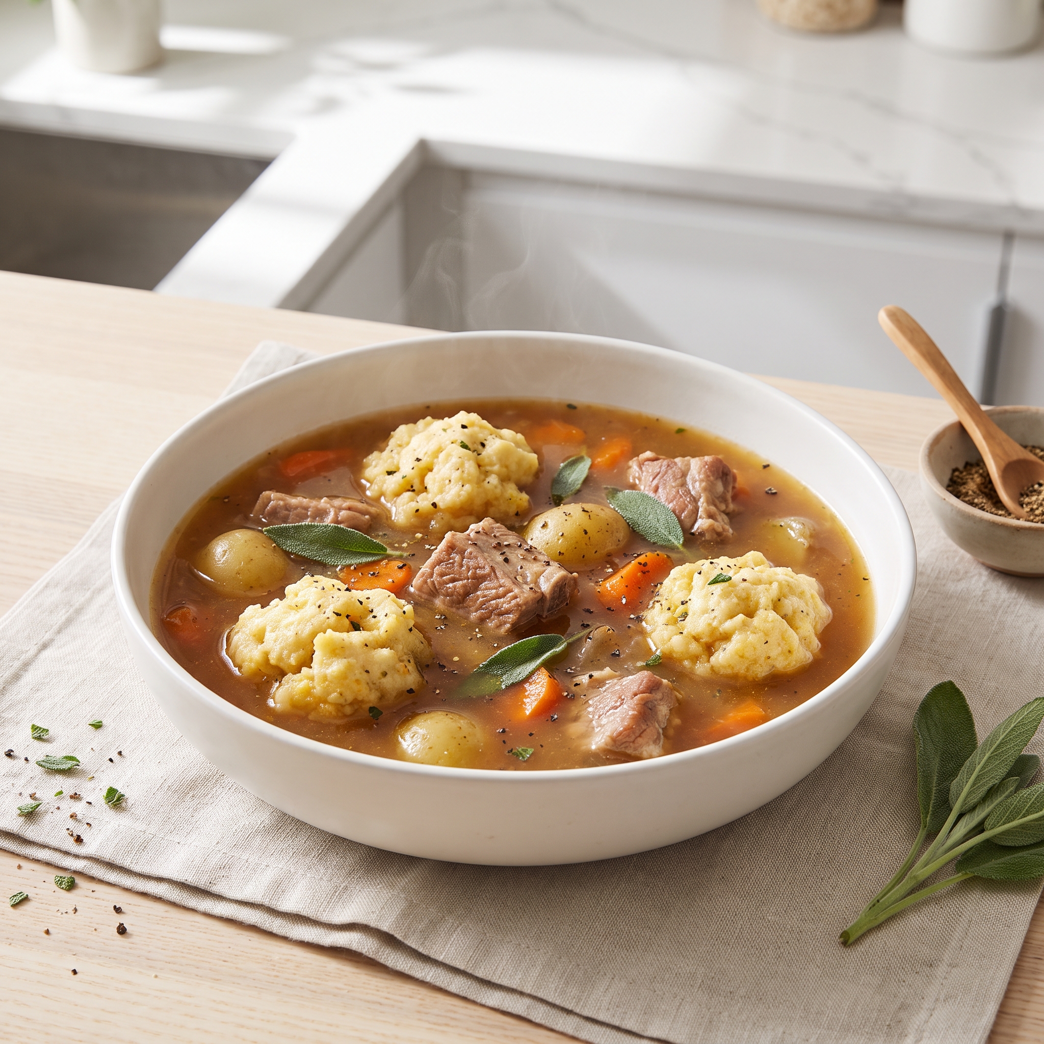 Country Pork Rib Stew with Cornmeal-Sage Dumplings