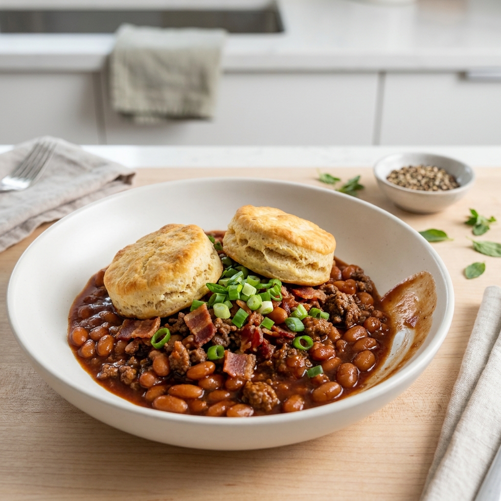 Cowboy Casserole with Biscuits
