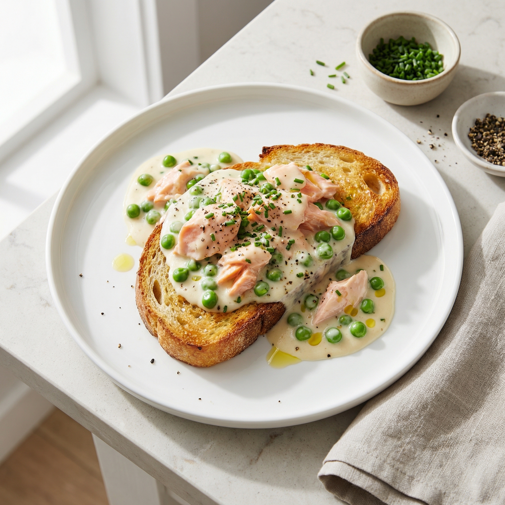 Creamy Salmon and Peas on Toast
