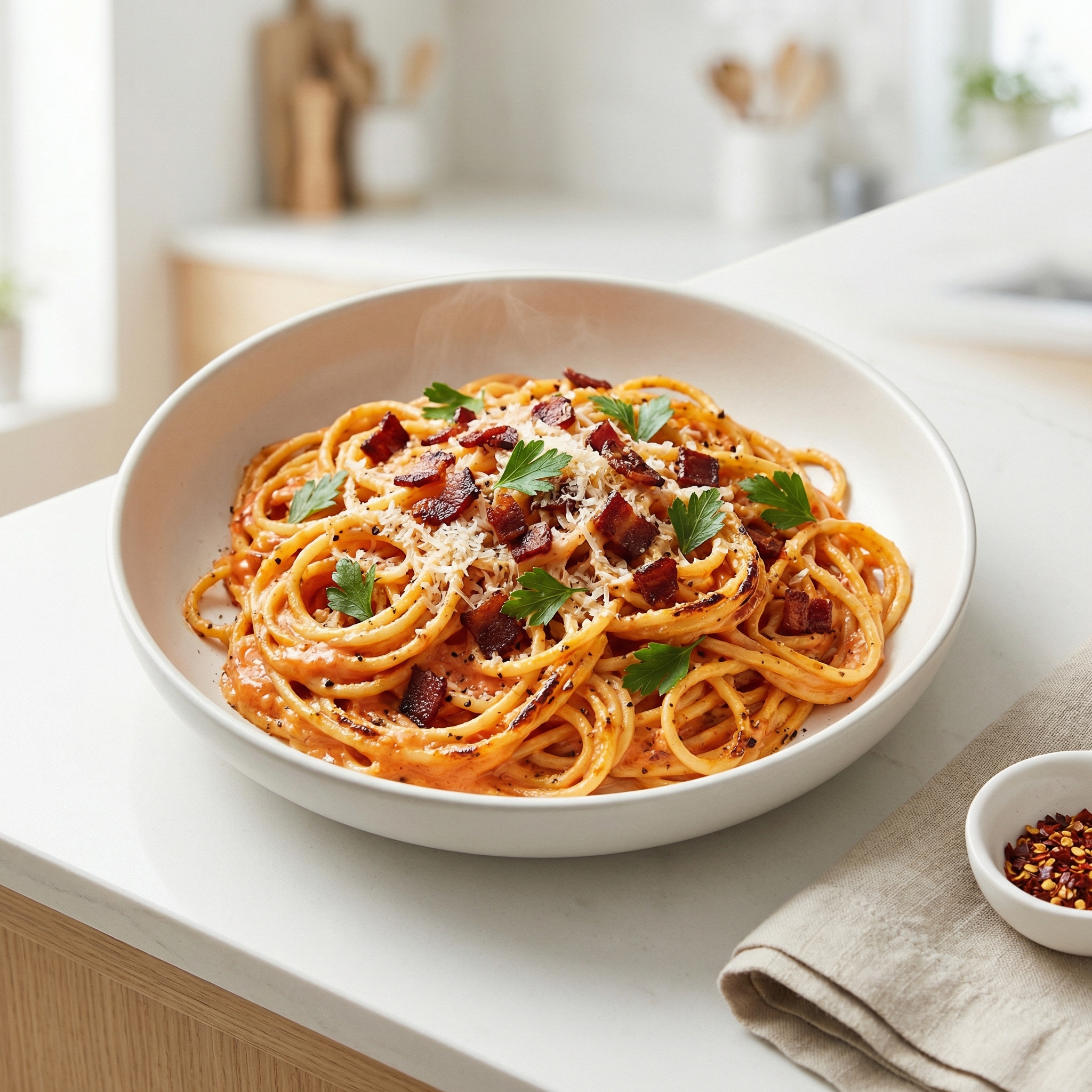 Baked Creamy Bacon Spaghetti