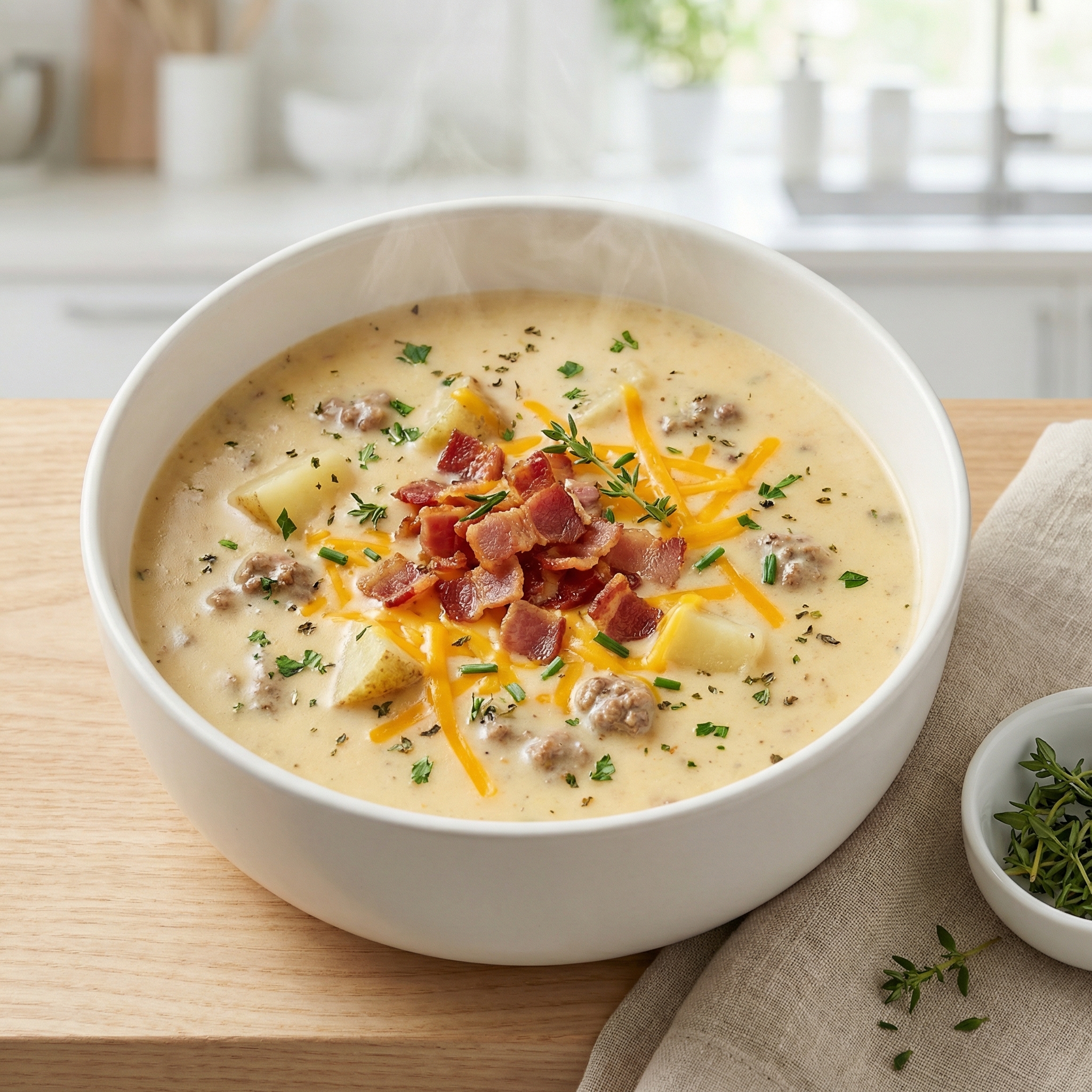 Cheeseburger and Bacon Potato Soup