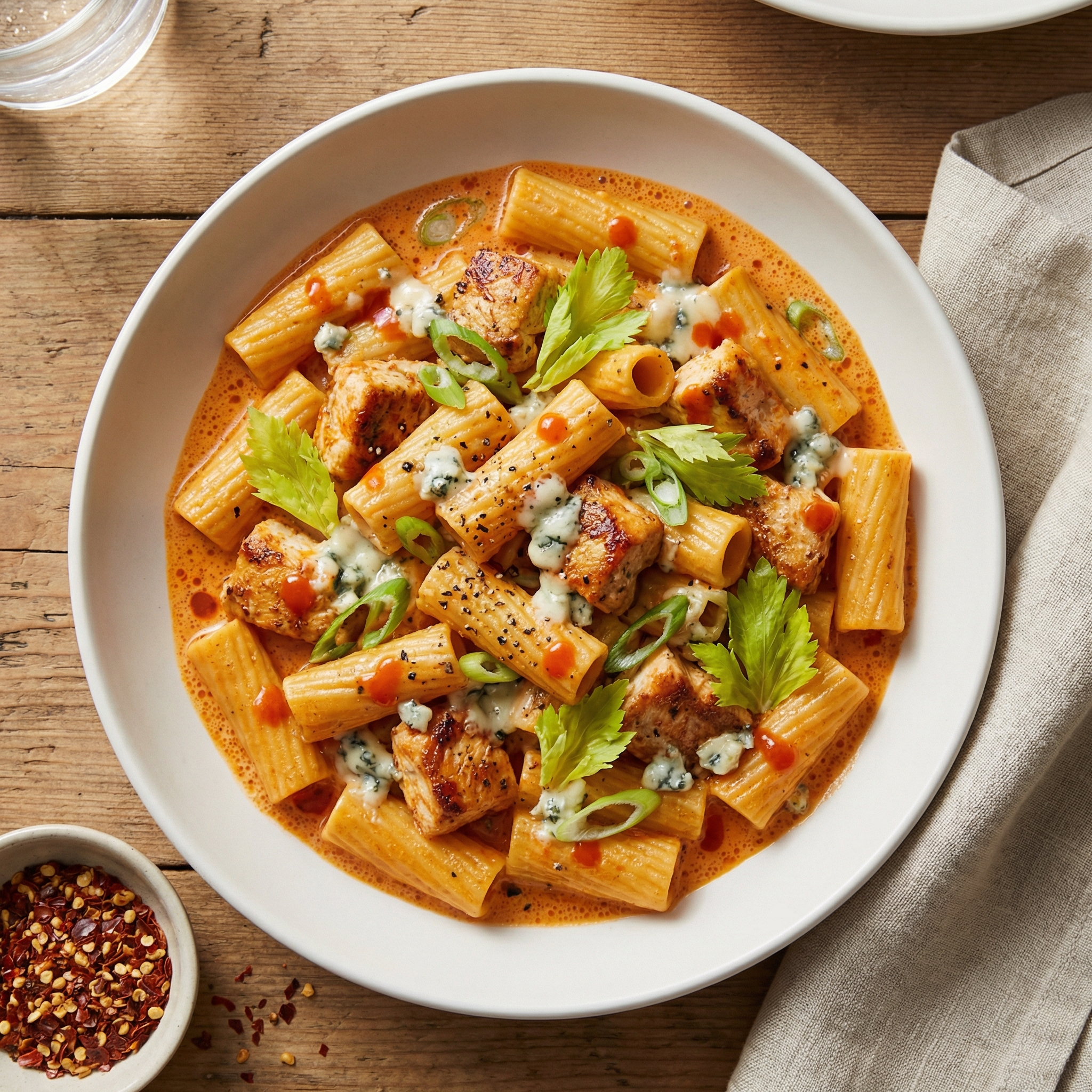 Lightened-Up Buffalo Chicken Rigatoni