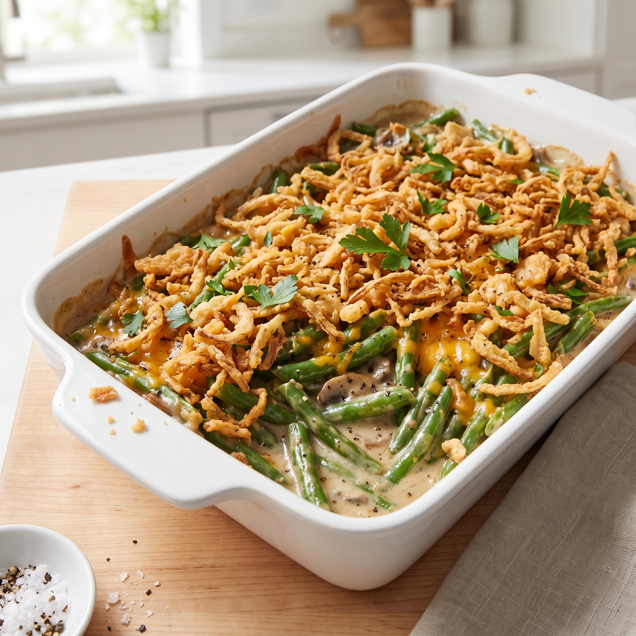 Creamy Cheddar Green Bean Bake