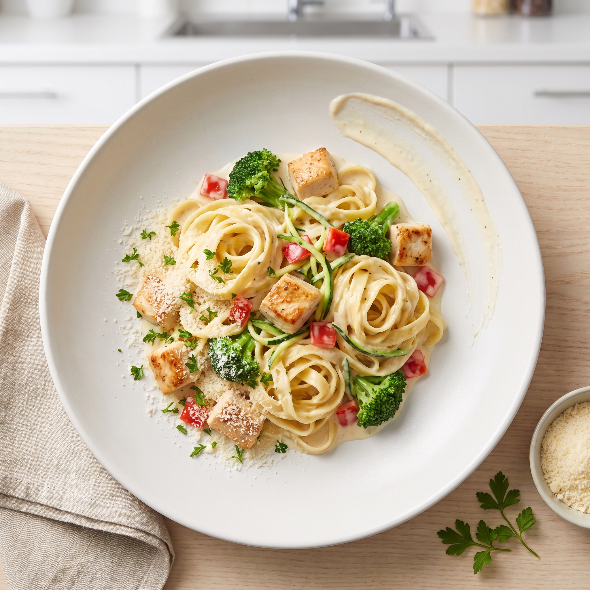 Creamy Chicken Alfredo with Broccoli and Zucchini
