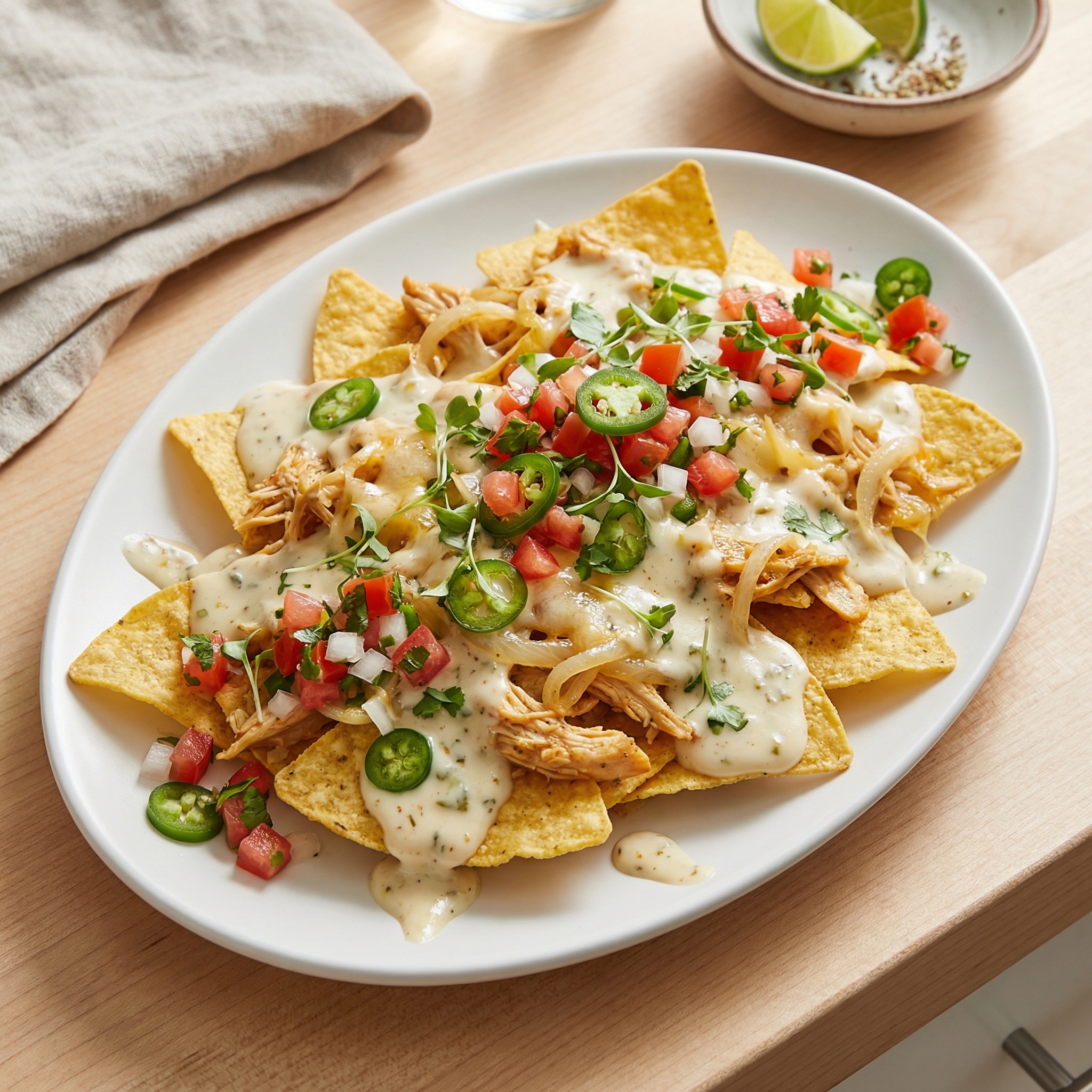 Pepper Jack Chicken Enchilada-Style Nachos