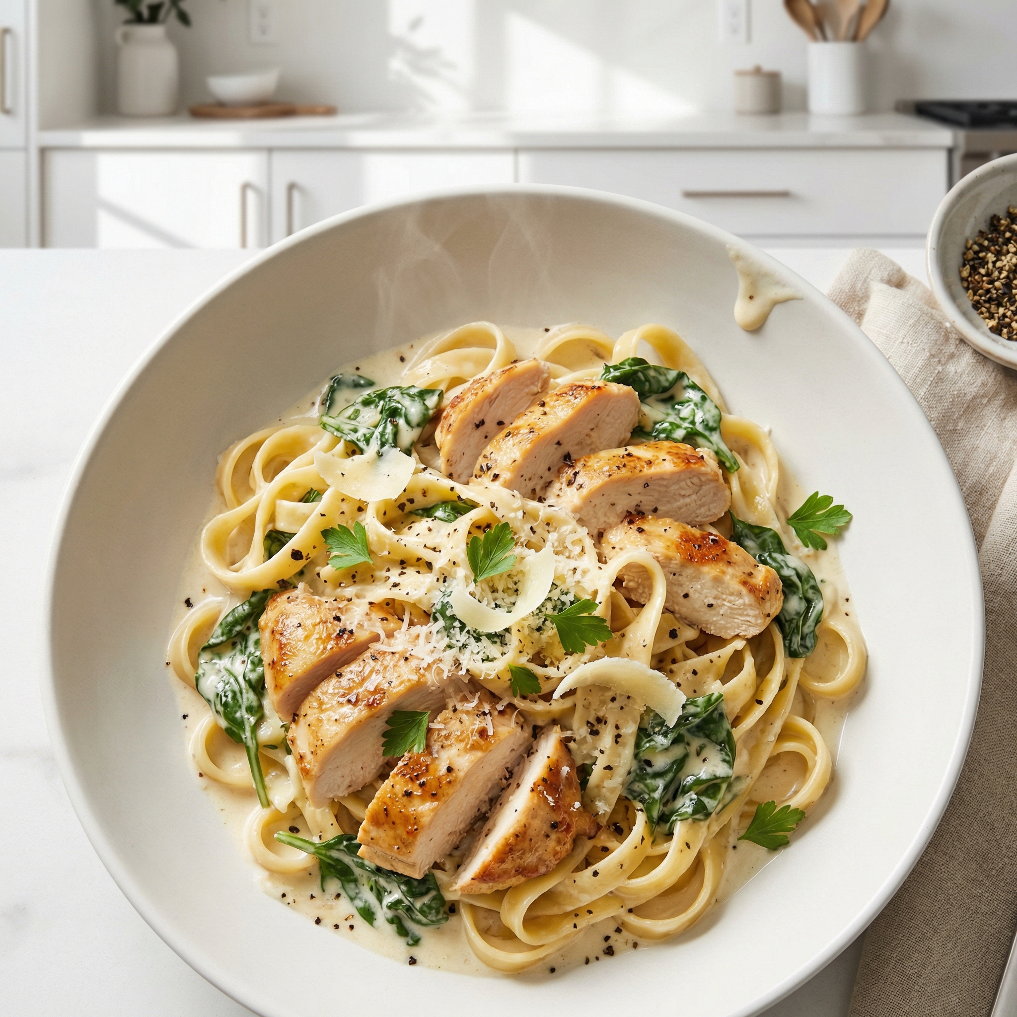 Creamy Chicken Florentine Fettuccine
