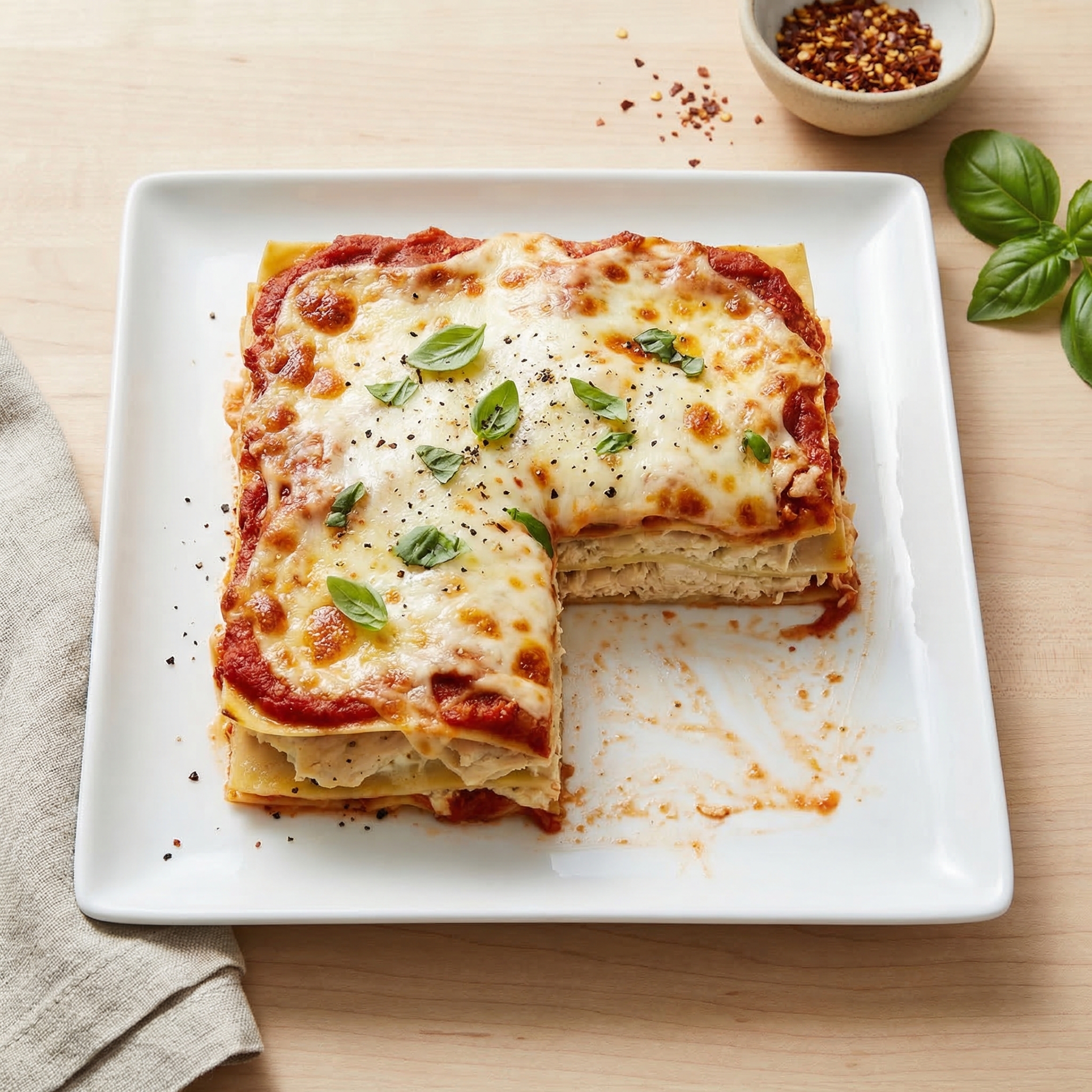 Creamy Chicken Lasagna Bake