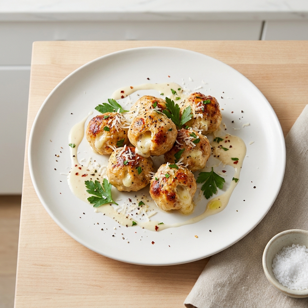 Creamy Garlic Chicken Meatballs with Parmesan