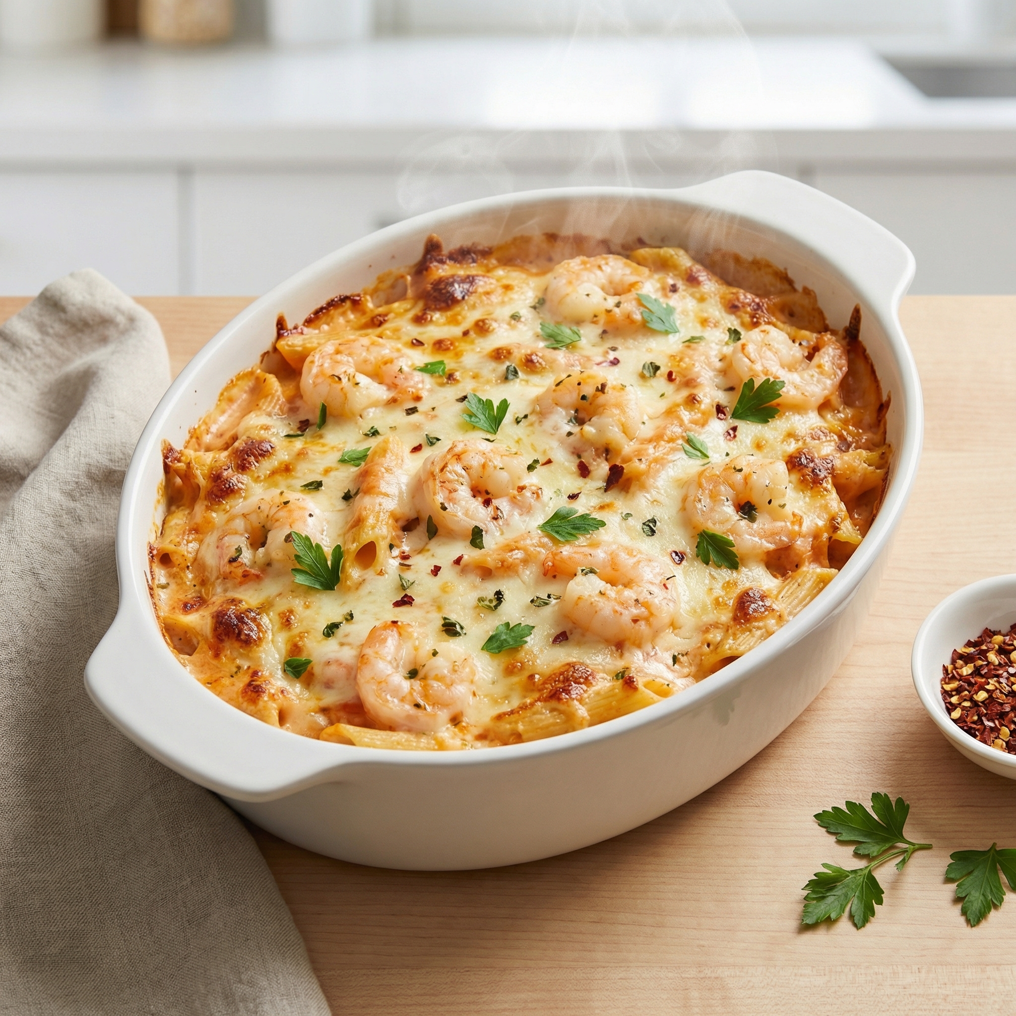 Baked Garlic Shrimp Penne Casserole