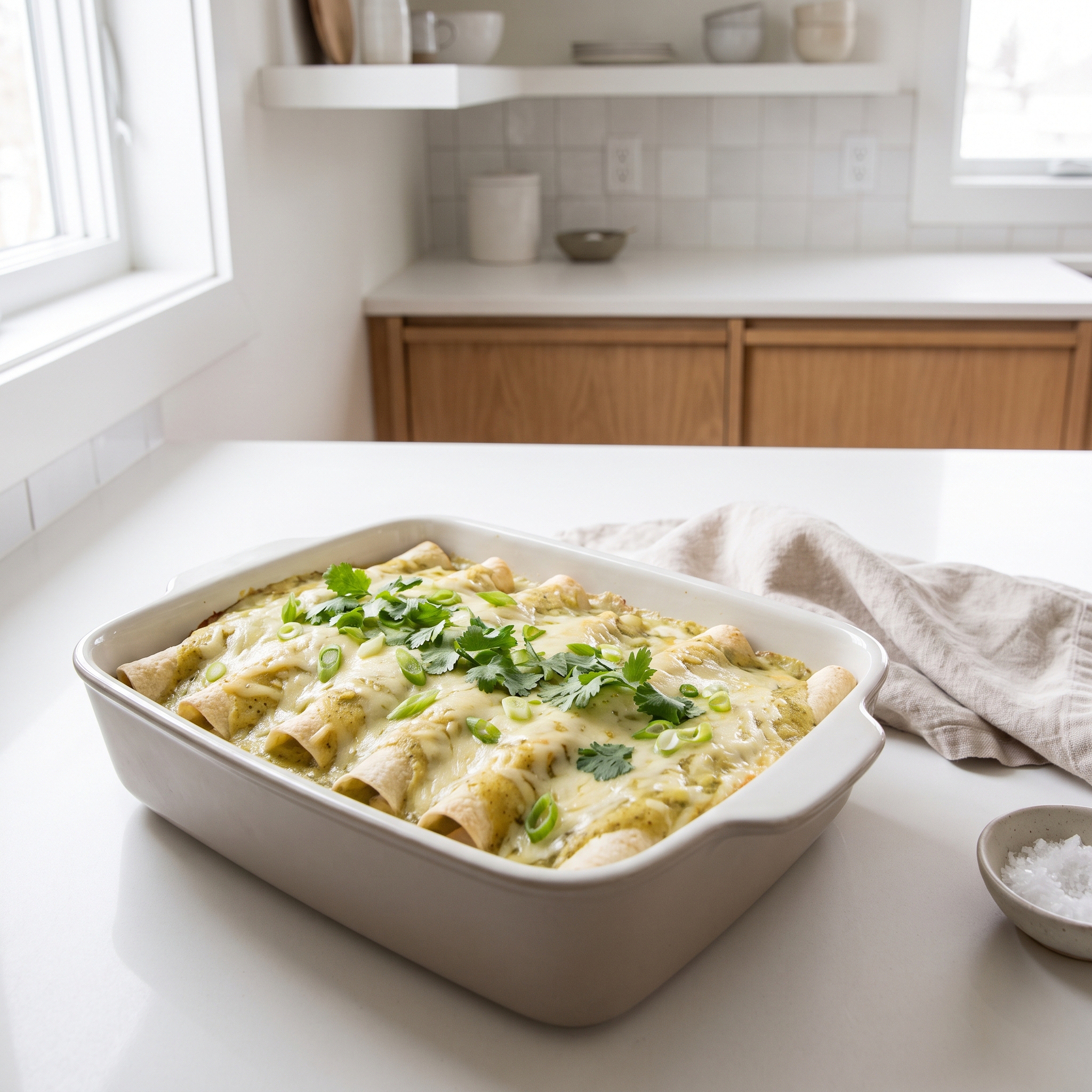Creamy Green Chile Chicken Enchiladas