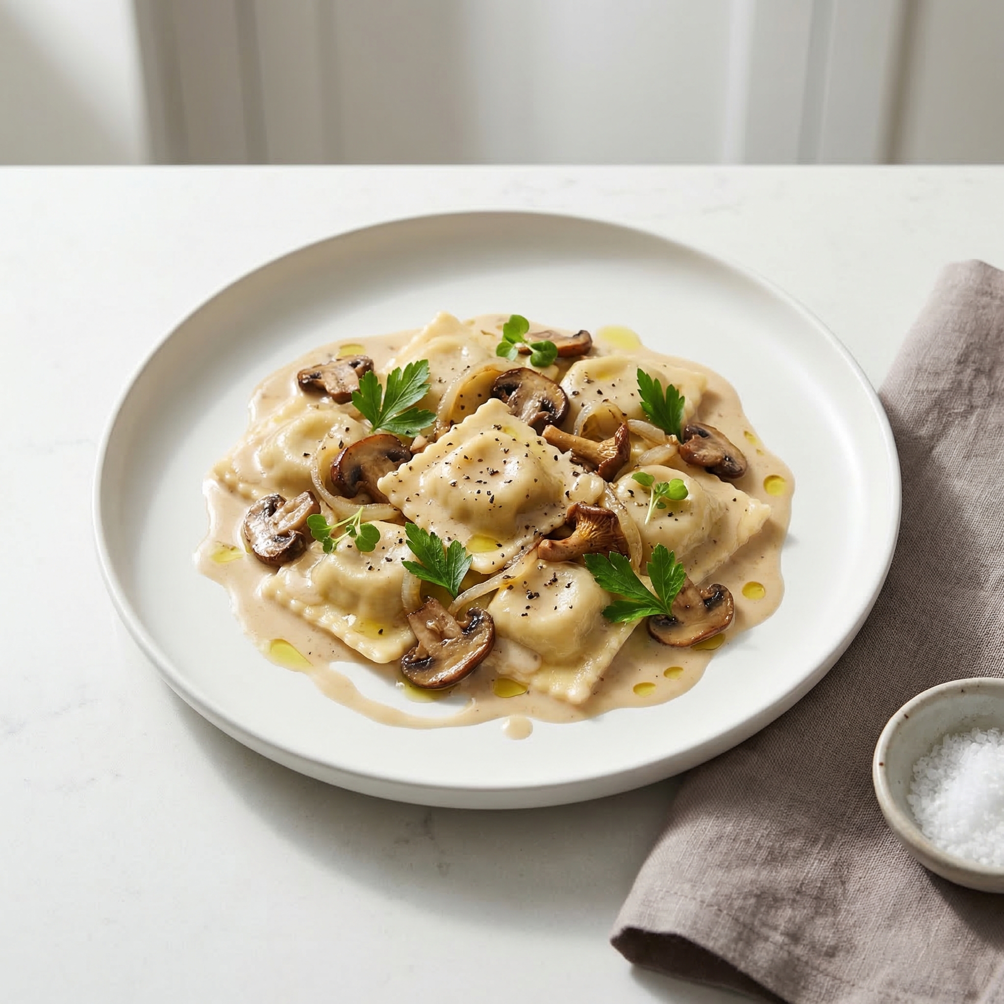 Ravioli with Mushrooms in Creamy Marsala Sauce